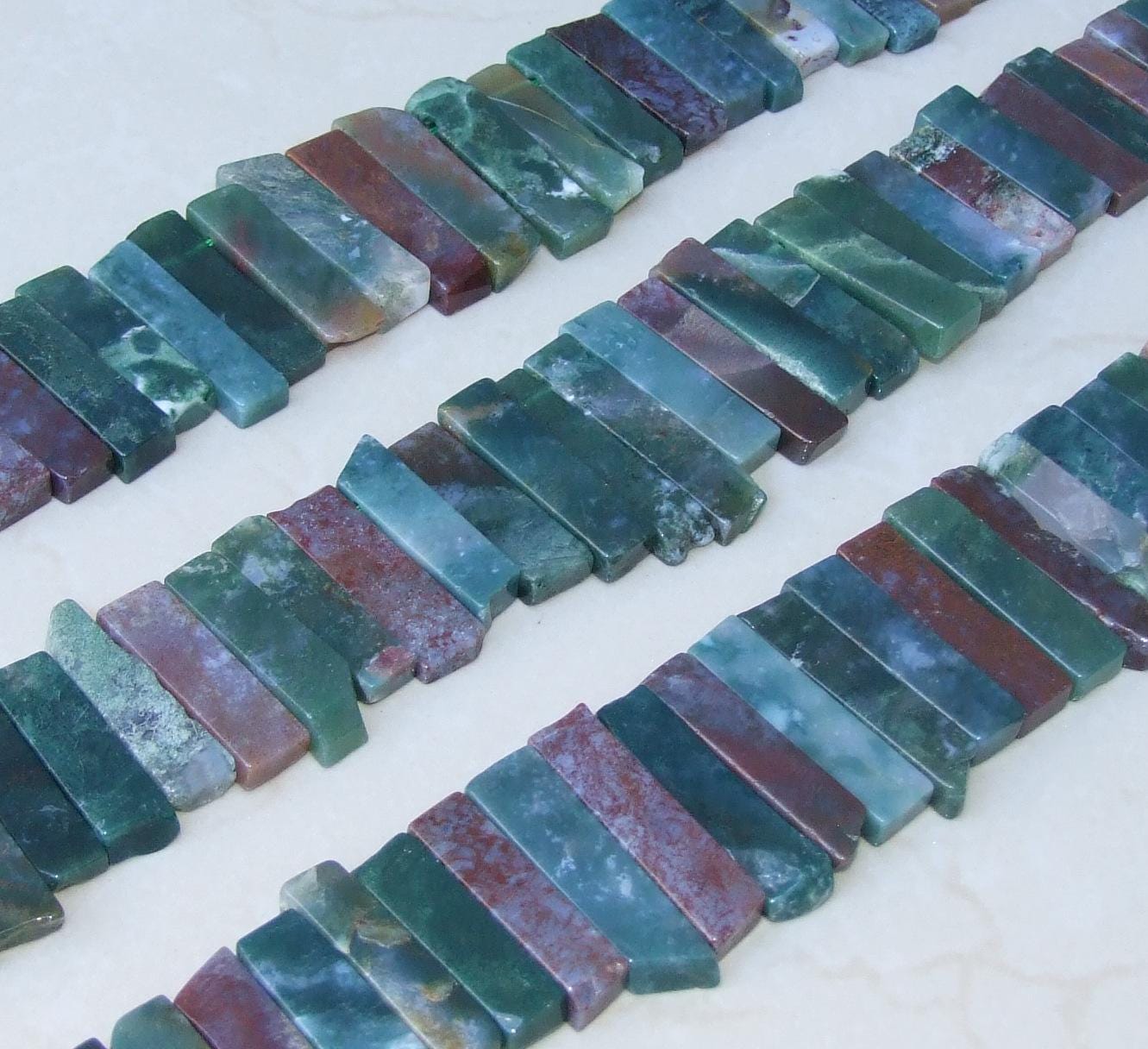 Fancy Jasper Slab Slice Stick Teeth, Graduated, Gemstone Beads, Polished, Gemstone Pendant, Loose Jewelry Stone, Half Strand - 25mm - 50mm - EDGBeadsandGems