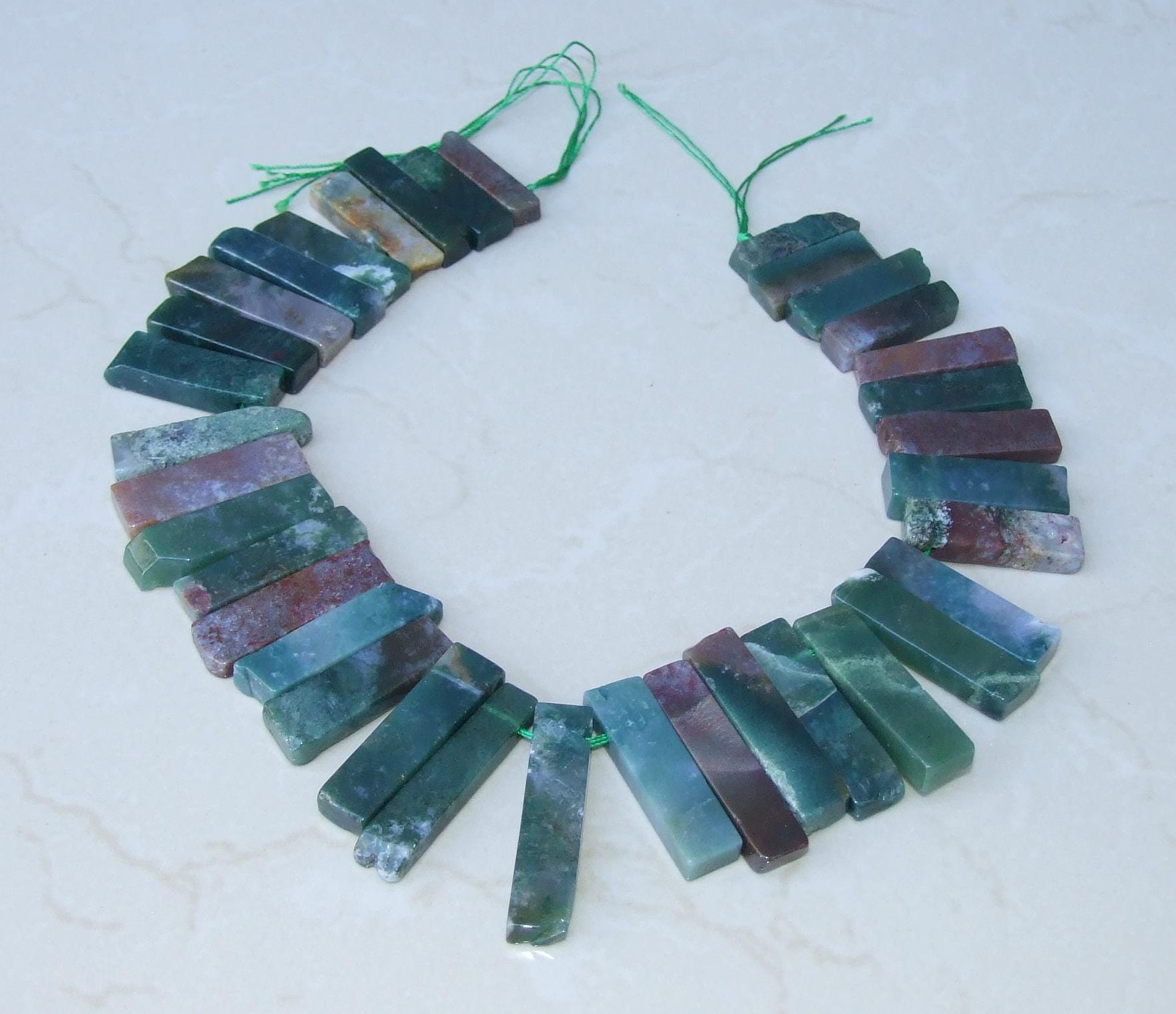 Fancy Jasper Slab Slice Stick Teeth, Graduated, Natural Gemstone Beads, Polished, Gemstone Pendant, Jewelry Stone, Half Strand - 25mm - 45mm - EDGBeadsandGems