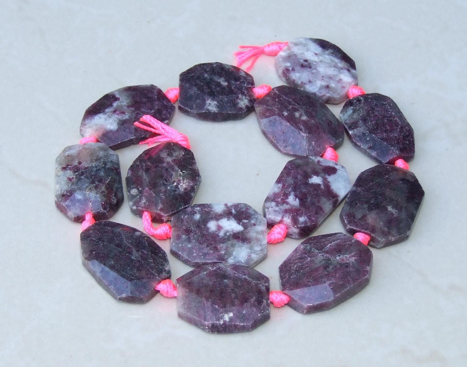 Red Tourmaline Faceted Bead Strand, Rubellite 20mm X 27mm Emerald-Cut Stones, Center Drilled Gemstone Strand for Jewelry Making & Healing 90 - EDGBeadsandGems