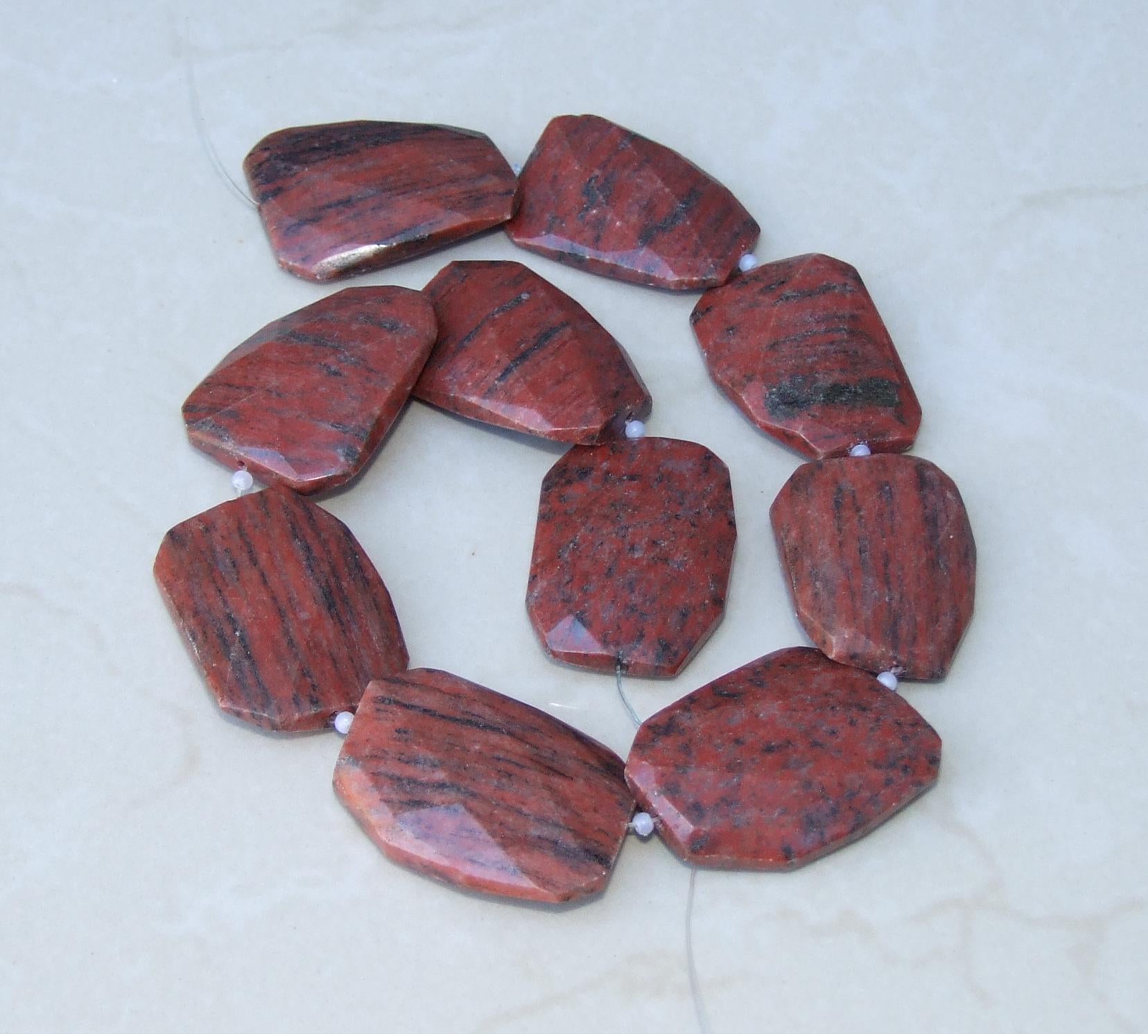 Red Jasper Faceted Bead Strand, Natural 30×40mm Twisted Emerald-Cut Stones, Center-Drilled Gemstone Strand for Jewelry Making & Healing, 98 - EDGBeadsandGems