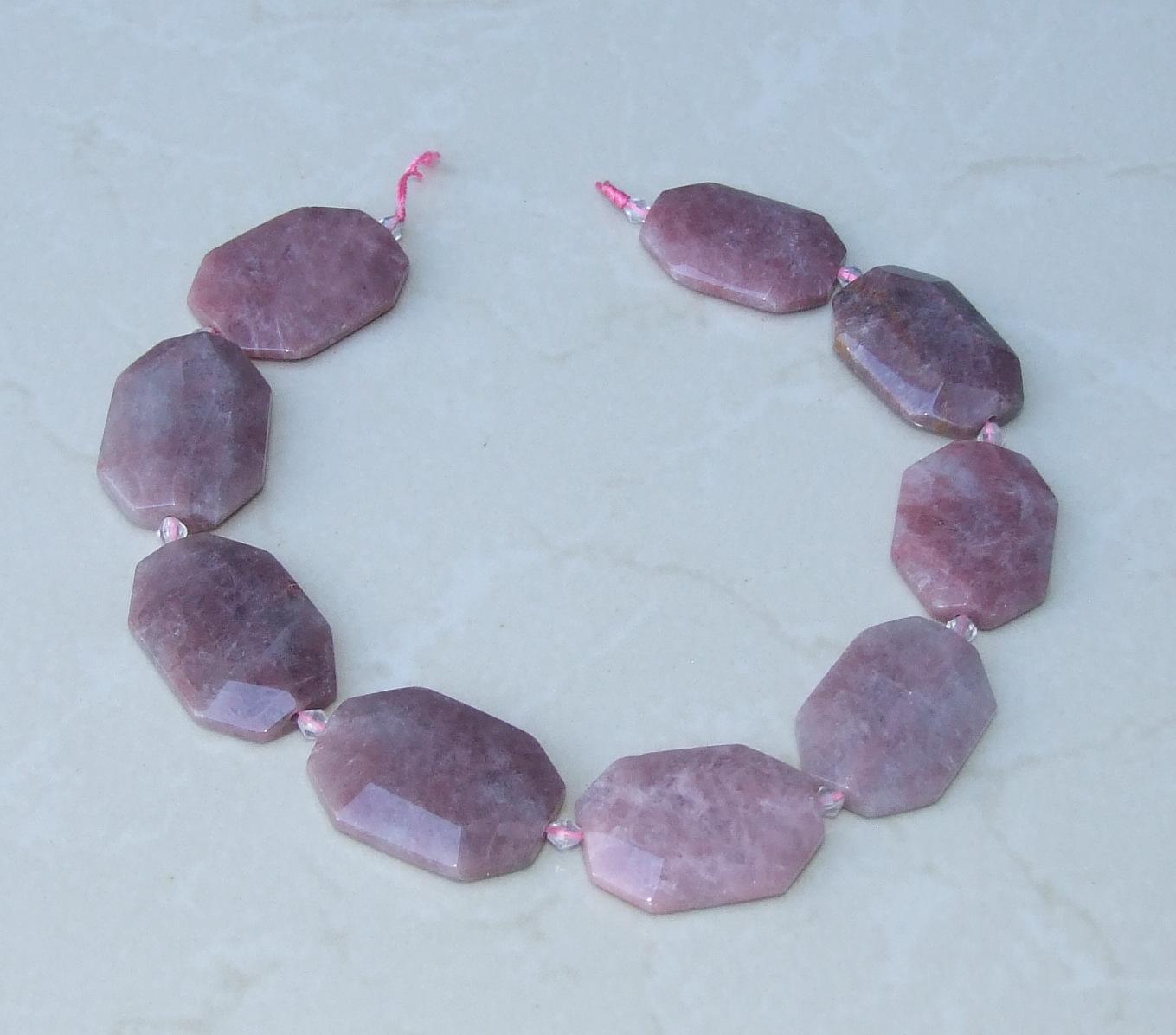 Strawberry Quartz Faceted Bead Strand, Natural 25×38mm Emerald-Cut Stones, Center-Drilled Gemstone Strand for Jewelry Making & Healing 298 - EDGBeadsandGems