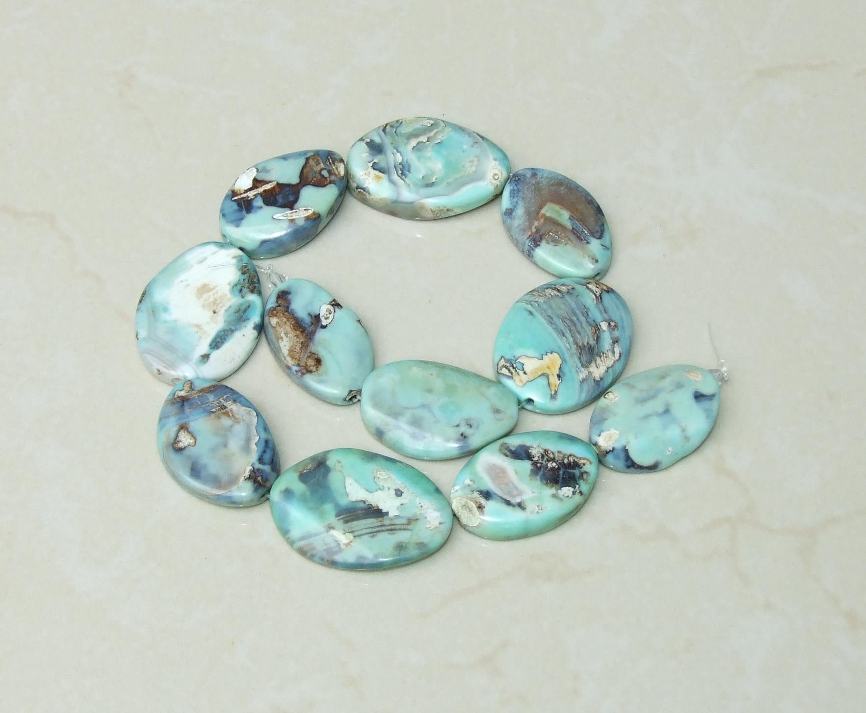 Dragon Skin Agate Faceted Bead Strand, Natural, 35mm/40mm Oval-Cut Stones, Center-Drilled Gemstone Strand, Jewelry Making & Healing, 301 - EDGBeadsandGems