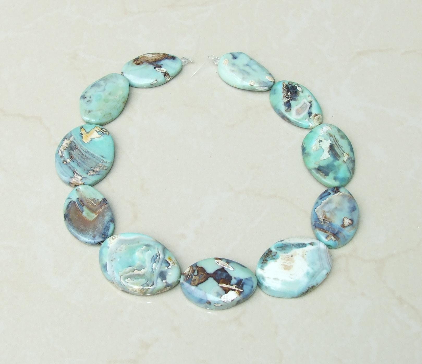 Dragon Skin Agate Faceted Bead Strand, Natural, 35mm/40mm Oval-Cut Stones, Center-Drilled Gemstone Strand, Jewelry Making & Healing, 301 - EDGBeadsandGems