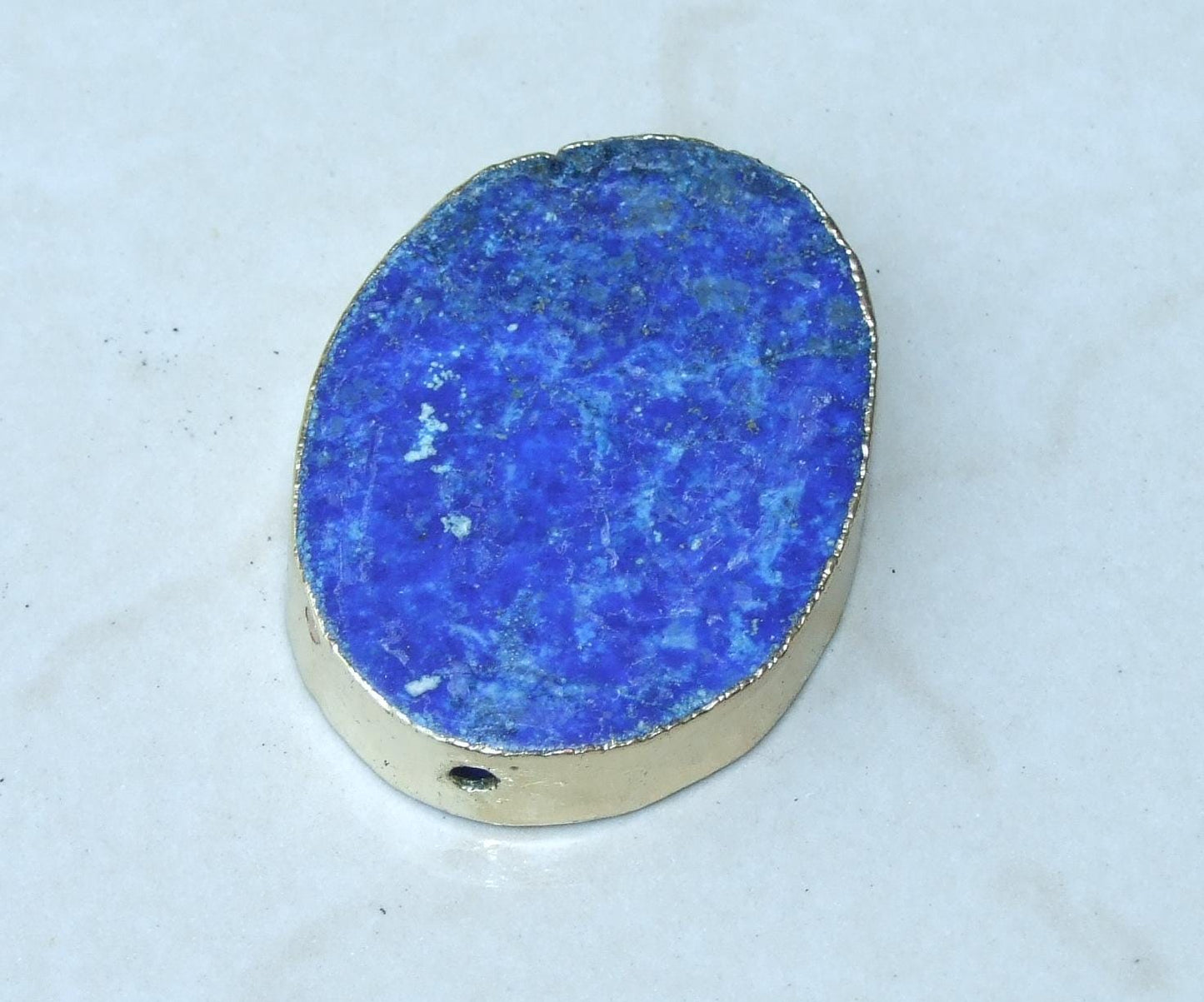 Lapis Lazuli Oval Slab - Lapis - Center Drilled - Slab Bead - Lapis Bead - Gold Edge - 32mm x 43mm - 5849 - EDGBeadsandGems