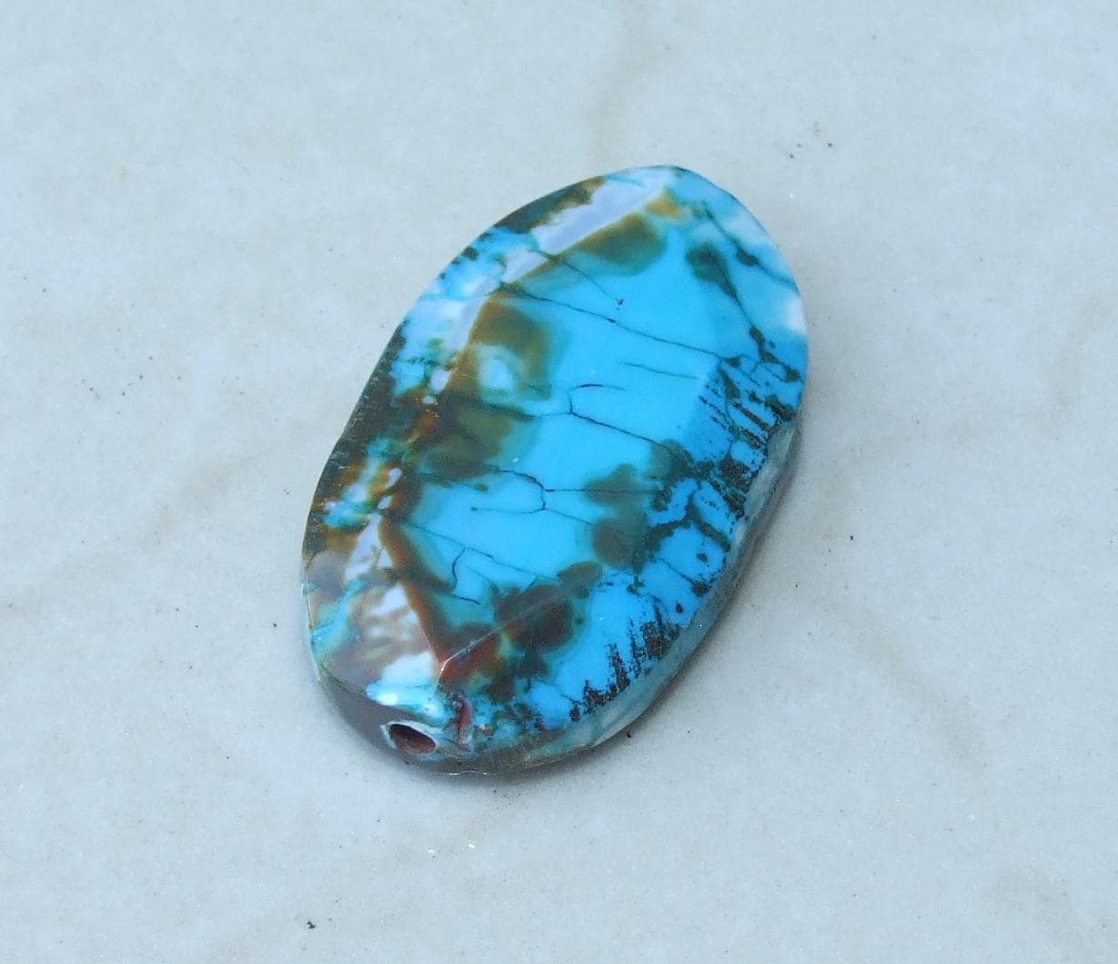 Faceted Blue Druzy Agate Slab – Stone Bead Pendant (26mm x 55mm) - EDGBeadsandGems