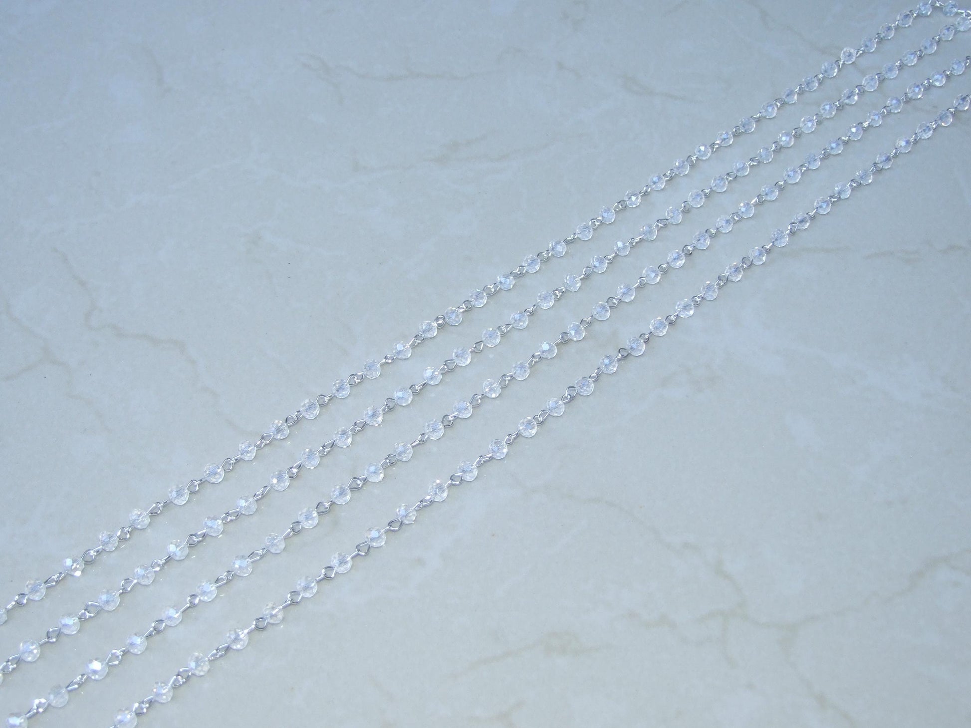 Clear Faceted Glass Bead Rosary Chain, 1 Meter, Beaded Chain, Body Chain Jewelry, Silver Chain, Necklace Chain, Belly Chain, 6mm and 8mm 01 - EDGBeadsandGems