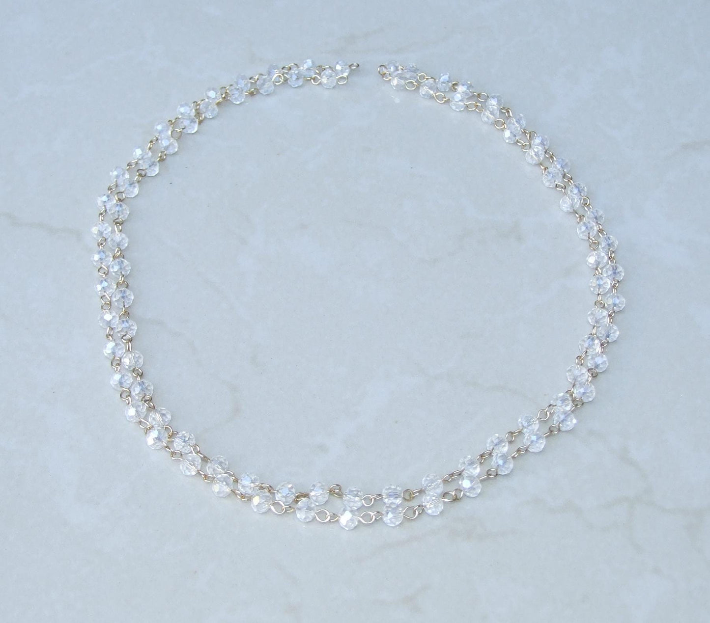 Clear AB Faceted Glass Bead Rosary Chain, 1 Meter, Beaded Chain, Body Chain Jewelry, Silver Chain, Necklace Chain, Belly Chain, 5mm x 6mm 04 - EDGBeadsandGems