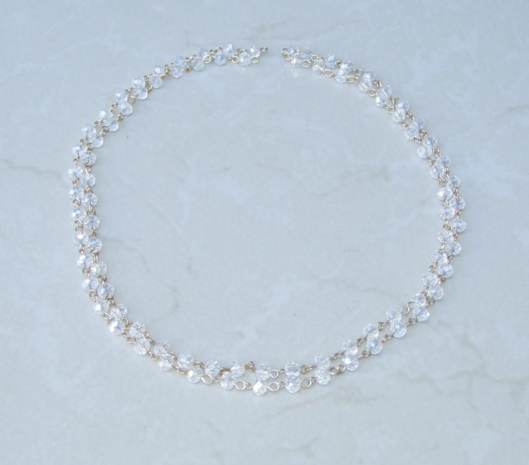 Clear AB Faceted Glass Bead Rosary Chain, 1 Meter, Beaded Chain, Body Chain Jewelry, Silver Chain, Necklace Chain, Belly Chain, 5mm x 6mm 04 - EDGBeadsandGems