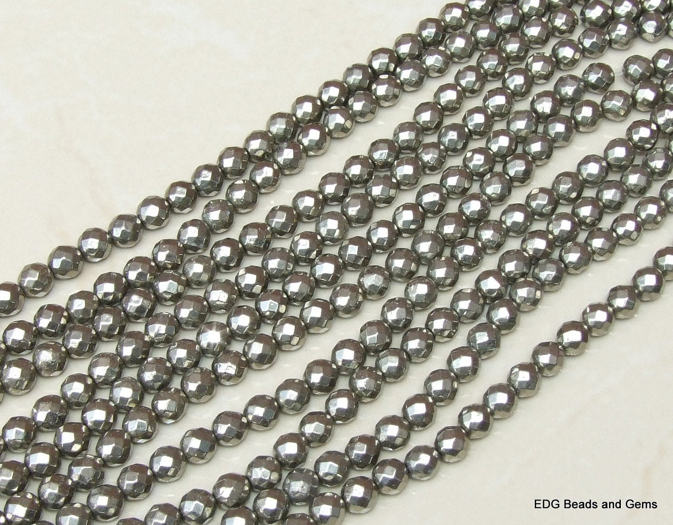 Pyrite Faceted Round Beads - 64 sides faceted - 16 inch strand - 10mm - EDGBeadsandGems