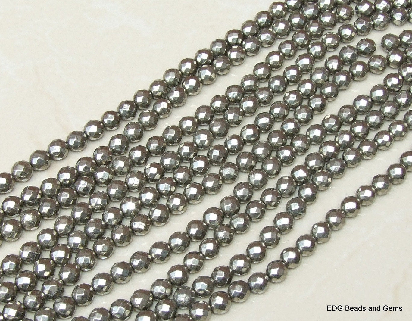 Pyrite Faceted Round Beads - 7 inch strand - 8mm - EDGBeadsandGems