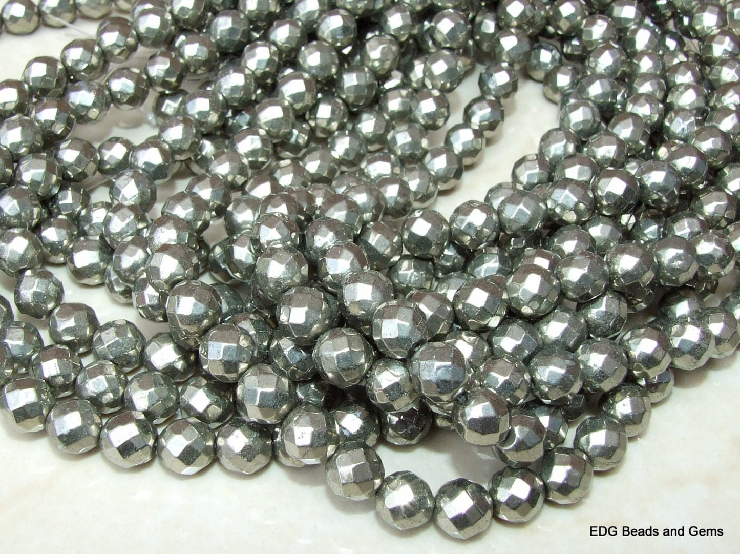 Pyrite Faceted Round Beads - 64 sides faceted - 16 inch strand - 10mm - EDGBeadsandGems