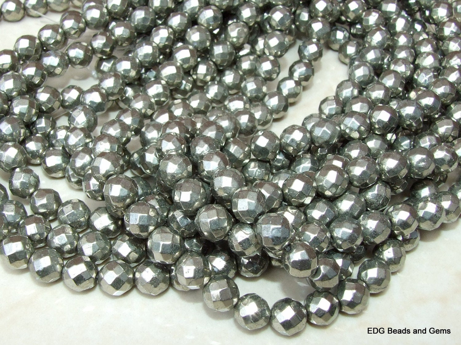Pyrite Faceted Round Beads - 7 inch strand - 8mm - EDGBeadsandGems
