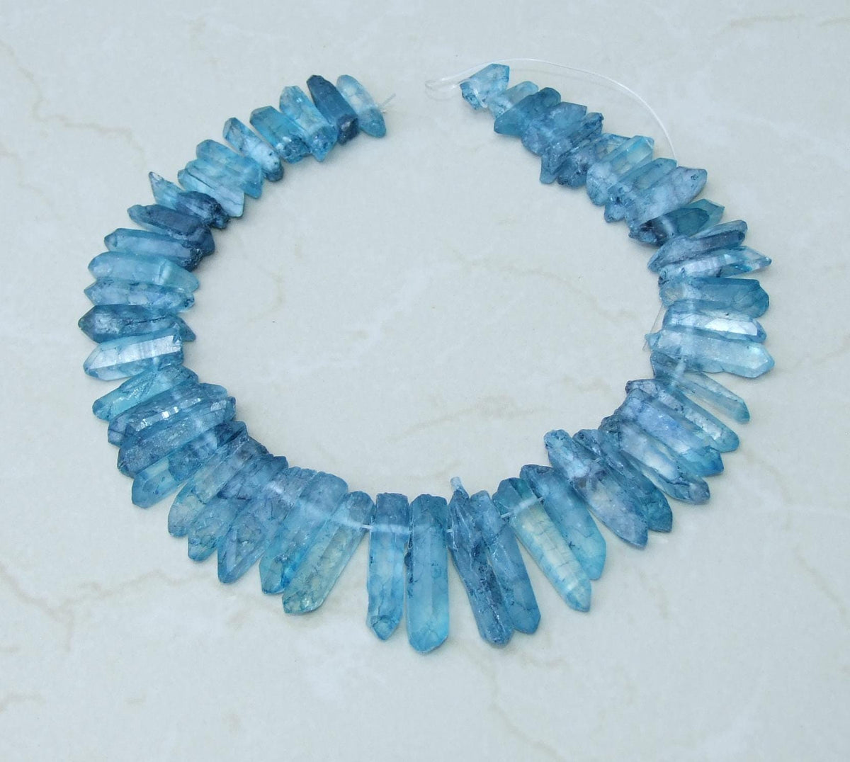 Lake Blue Titanium Quartz Points, Quartz Points Strand, Raw Points Top Drilled, Crystals Points Strand of Beads, 20-40mm - EDGBeadsandGems