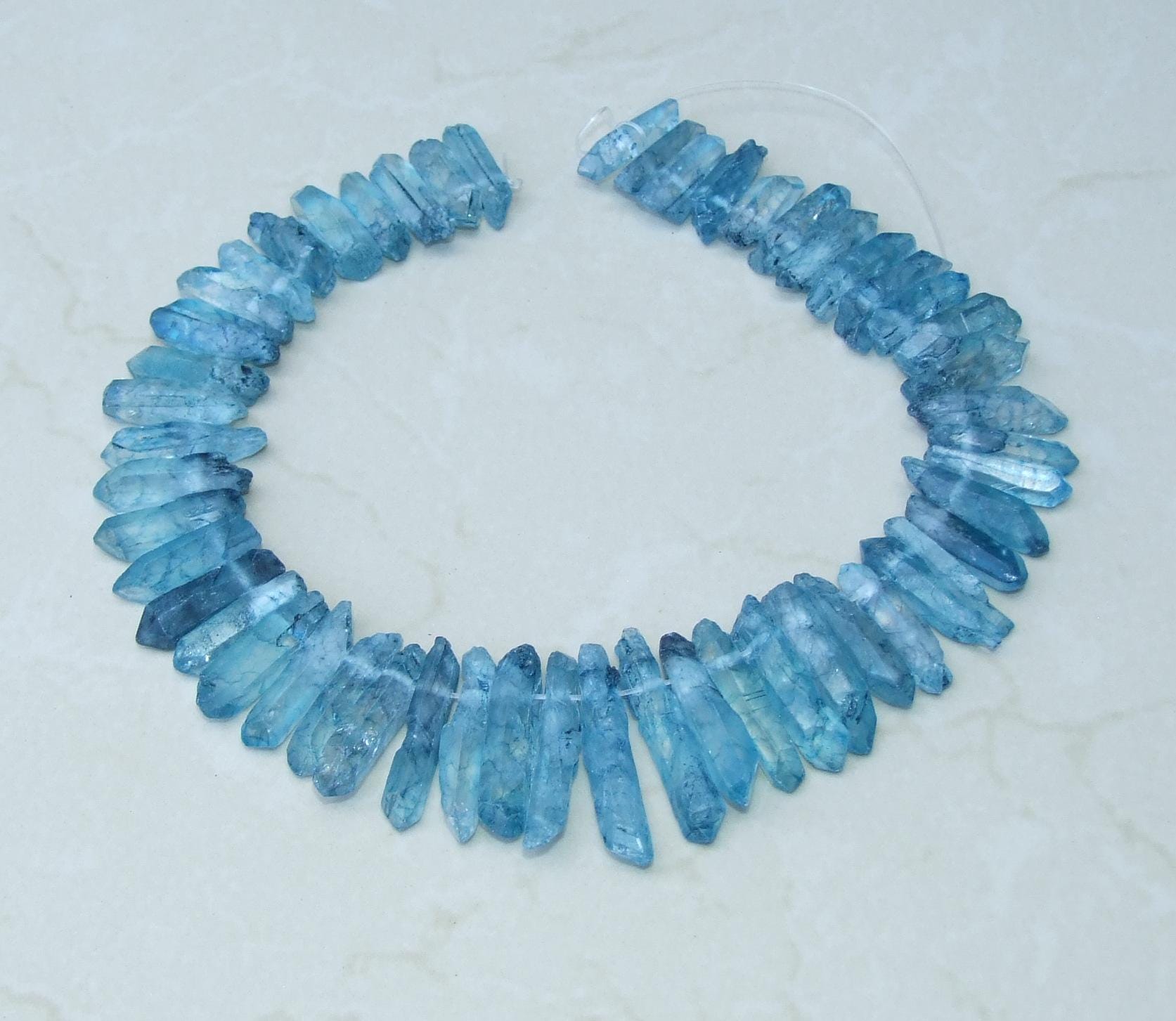 Lake Blue Titanium Quartz Points, Quartz Points Strand, Raw Points Top Drilled, Crystals Points Strand of Beads, 20-40mm - EDGBeadsandGems