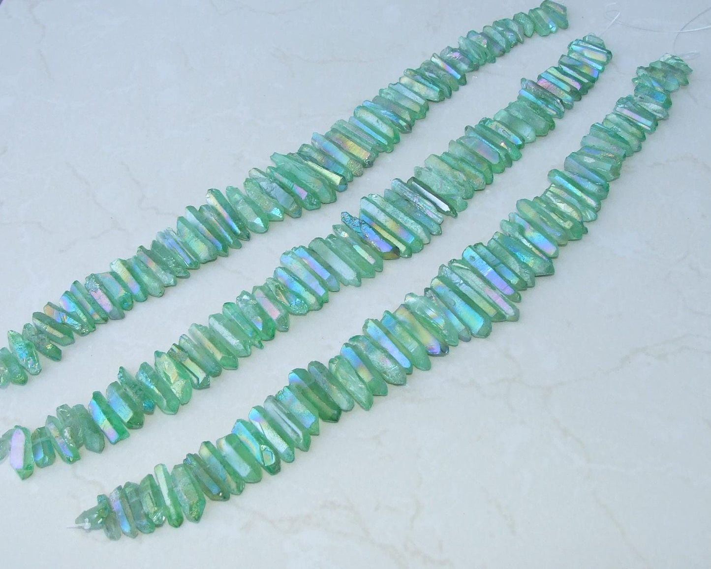 Green Titanium Quartz Cluster Point, Titanium Quartz Points Strand, Raw Quartz Points Drilled, Quartz Crystals Points Strand Beads, 20-40mm - EDGBeadsandGems