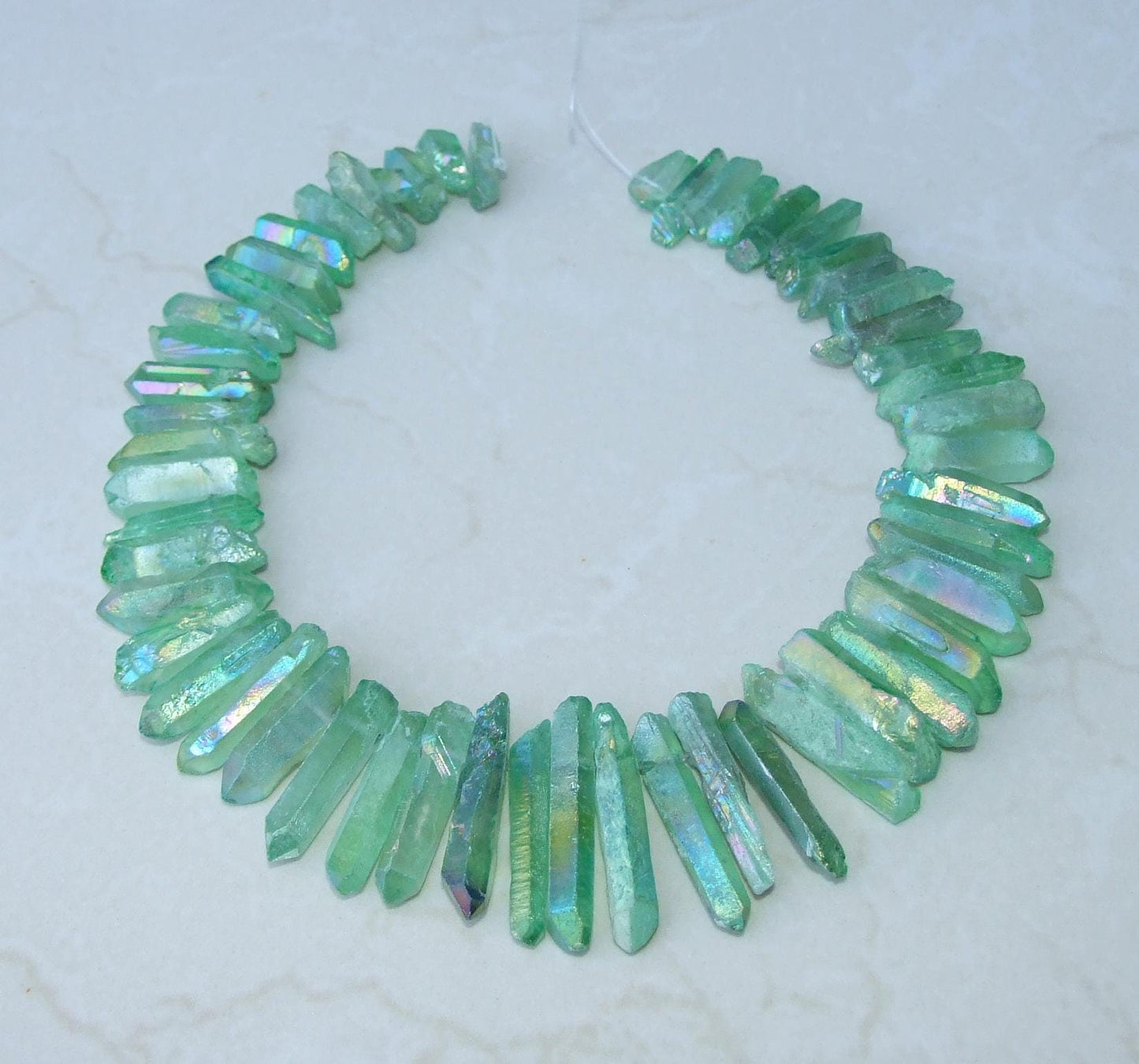 Green Titanium Quartz Cluster Point, Titanium Quartz Points Strand, Raw Quartz Points Drilled, Quartz Crystals Points Strand Beads, 20-40mm - EDGBeadsandGems