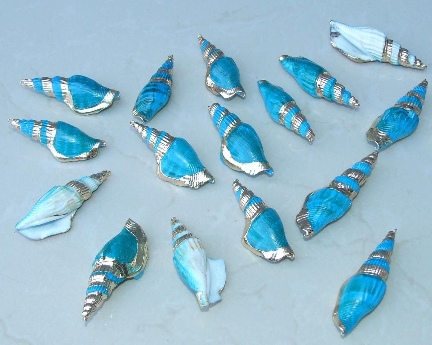 Blue Spiral Sea Shell Pendant, Gold Edge, Spiral Shell Bead, Seashell Pendant, Cone Shell, Conch Shell, Beach Ocean Jewelry, 05B - EDGBeadsandGems