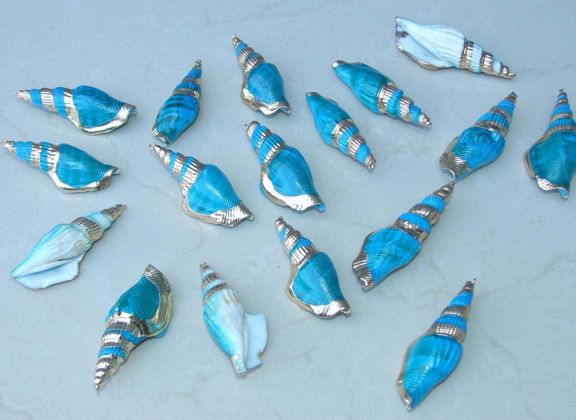 Blue Spiral Sea Shell Pendant, Gold Edge, Spiral Shell Bead, Seashell Pendant, Cone Shell, Conch Shell, Beach Ocean Jewelry, 05B - EDGBeadsandGems