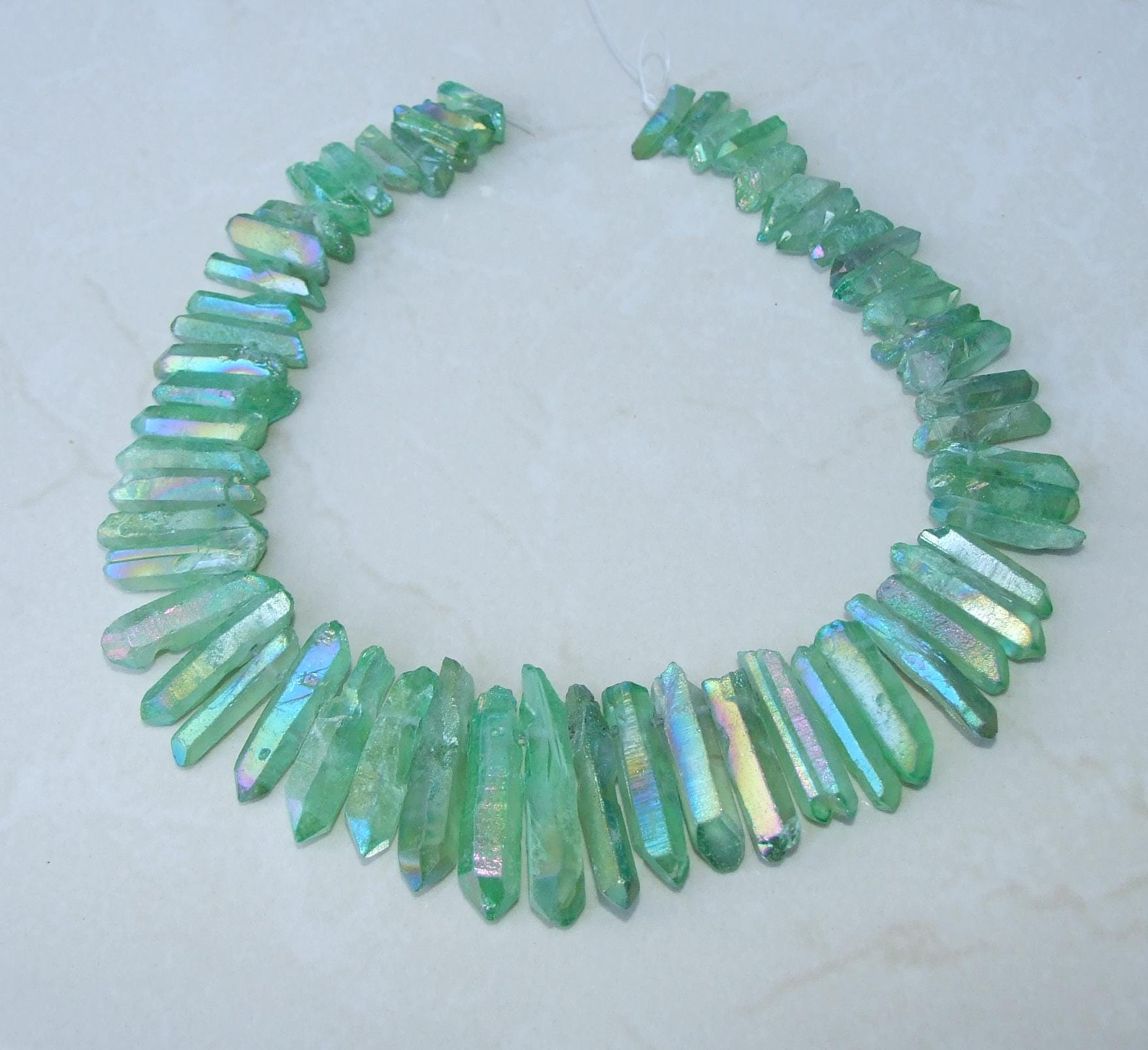 Green Titanium Quartz Cluster Point, Titanium Quartz Points Strand, Raw Quartz Points Drilled, Quartz Crystals Points Strand Beads, 20-40mm - EDGBeadsandGems