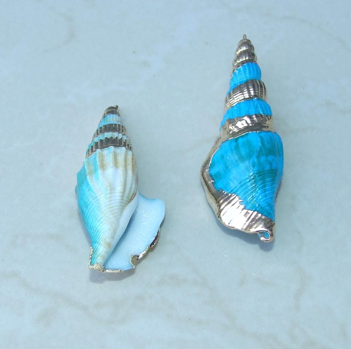 Blue Spiral Sea Shell Pendant, Gold Edge, Spiral Shell Bead, Seashell Pendant, Cone Shell, Conch Shell, Beach Ocean Jewelry, 05B - EDGBeadsandGems