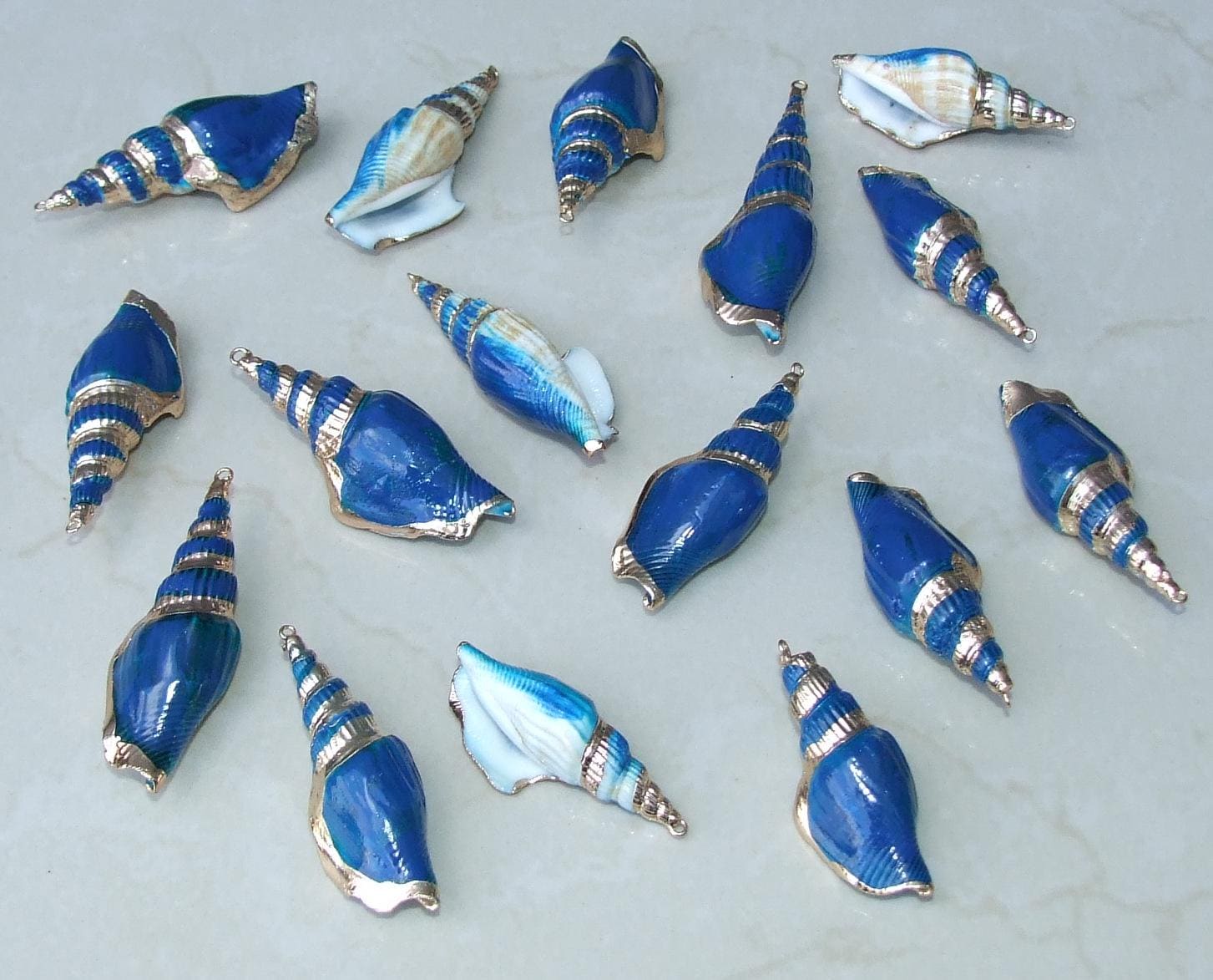 Blue Spiral Sea Shell Pendant, Gold Edge, Spiral Shell Bead, Seashell Pendant, Cone Shell, Conch Shell, Beach Ocean Jewelry, 05B - EDGBeadsandGems