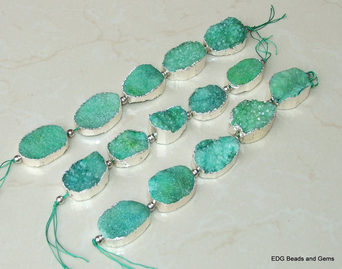 Lapis Blue - Druzy Connector, Druzy Agate Quartz. Silver Plated Edge - Center Drilled - Druzy Pendant - Full Strand - 30mm x 40mm - EDGBeadsandGems
