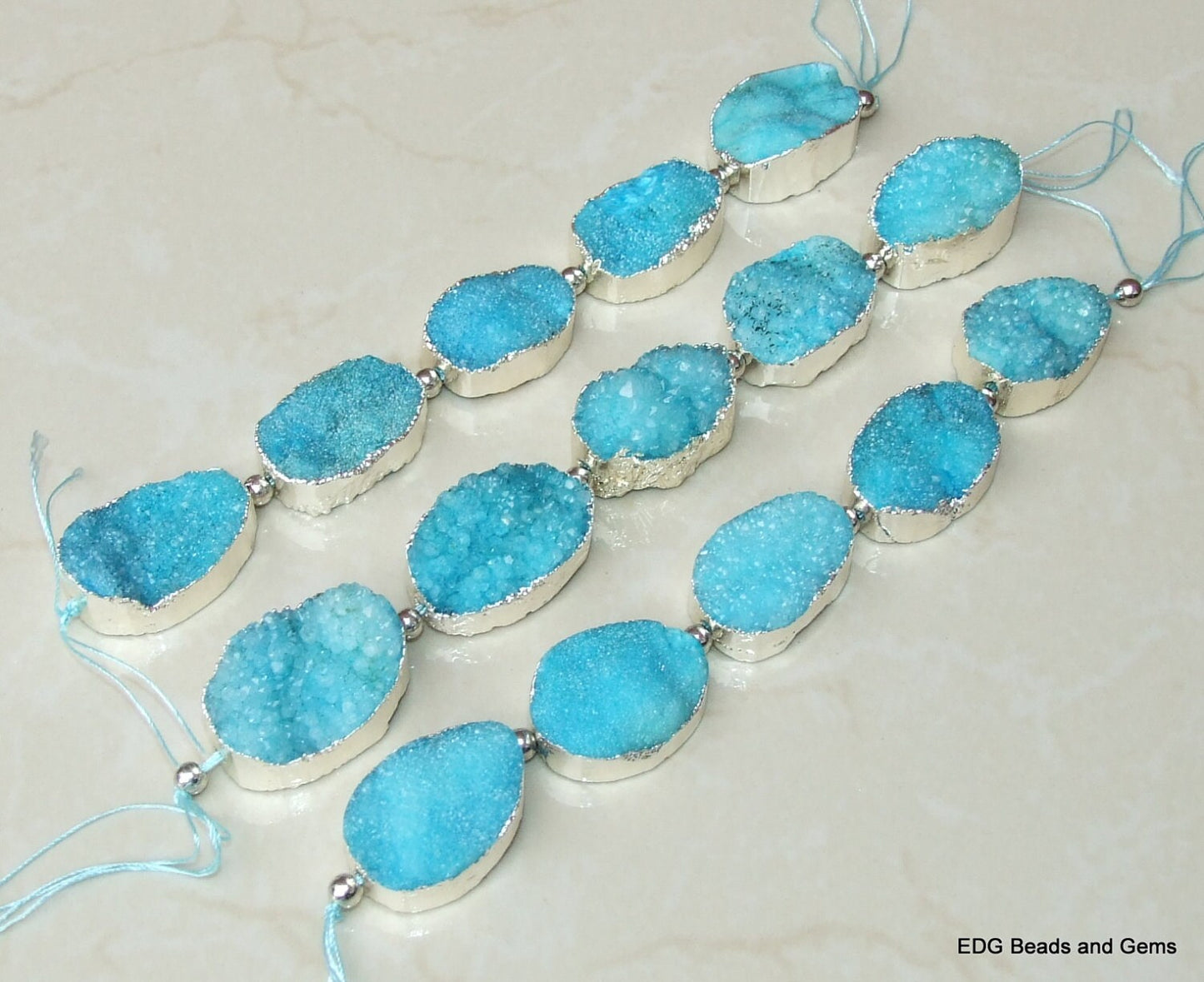 Lapis Blue - Druzy Connector, Druzy Agate Quartz. Silver Plated Edge - Center Drilled - Druzy Pendant - Full Strand - 30mm x 40mm - EDGBeadsandGems
