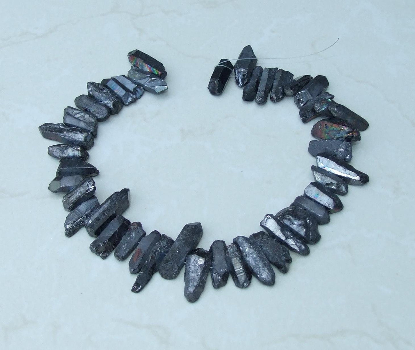 Thick Gunmetal AB Titanium Quartz Points, Random Length, Full Strand - 20mm - 33mm - 4476 - EDGBeadsandGems