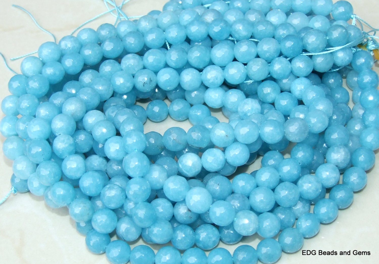 Larimar Blue Jade Faceted Beads - Gemstone Beads - 8mm and 10mm - Jade Beads - Jewelry Beads - 15 inch Strand - EDGBeadsandGems