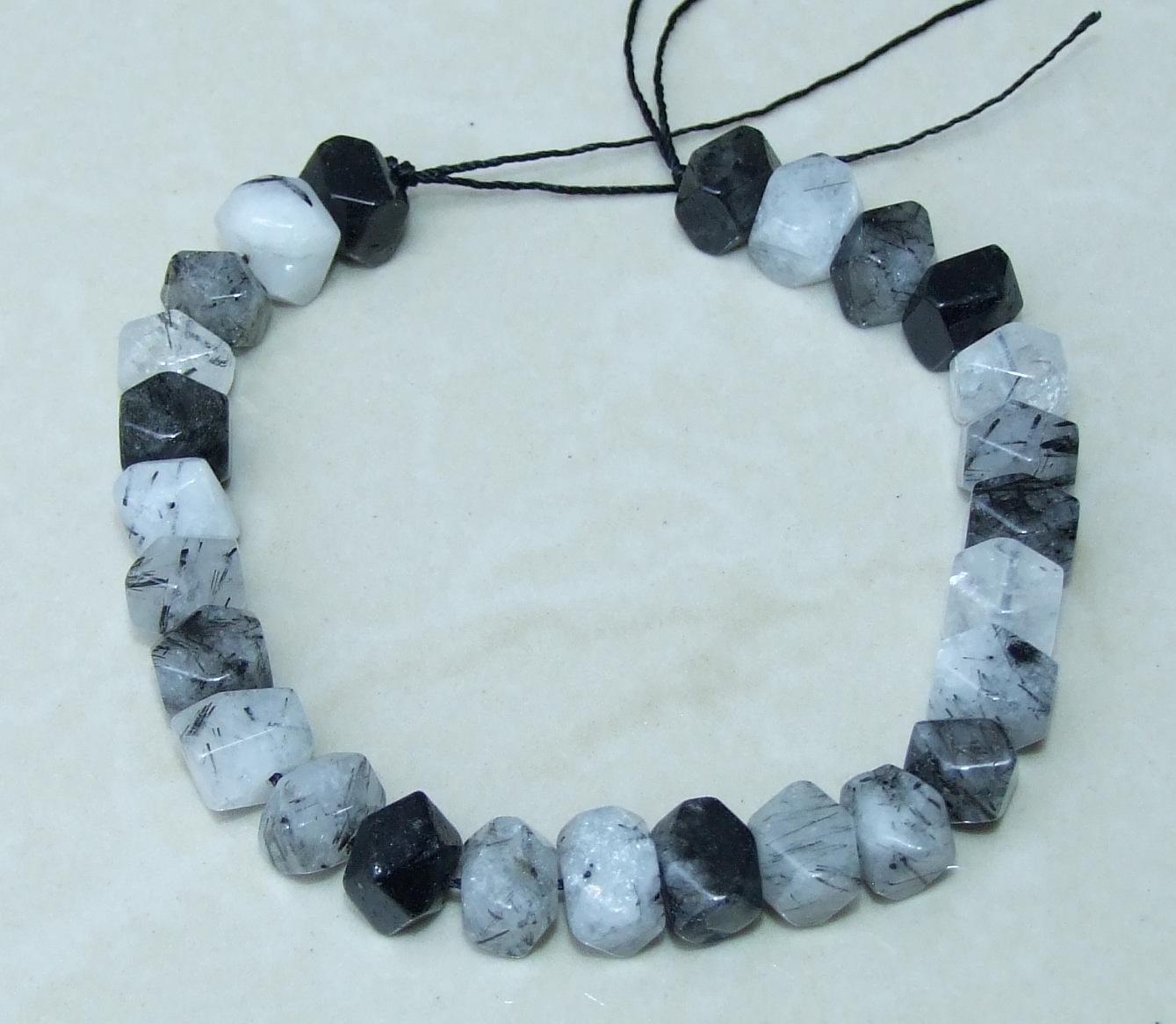 Faceted Rutilated Quartz Nugget Beads, Loose Gemstone Beads, Jewelry Stones, Half Strand - 12mm x 8mm - 11 - EDGBeadsandGems