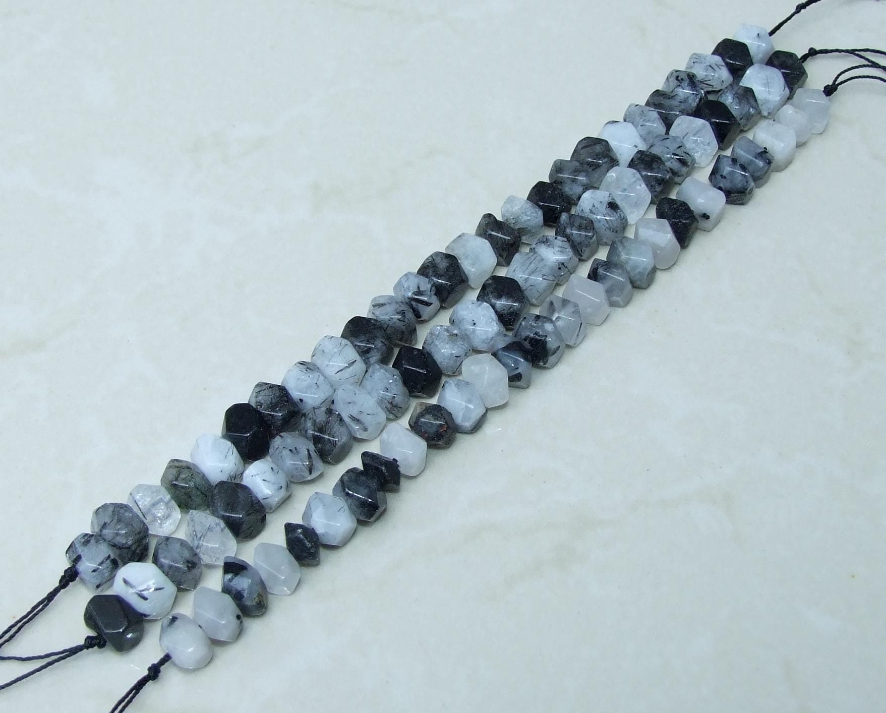 Faceted Rutilated Quartz Nugget Beads, Loose Gemstone Beads, Jewelry Stones, Half Strand - 12mm x 8mm - 11 - EDGBeadsandGems
