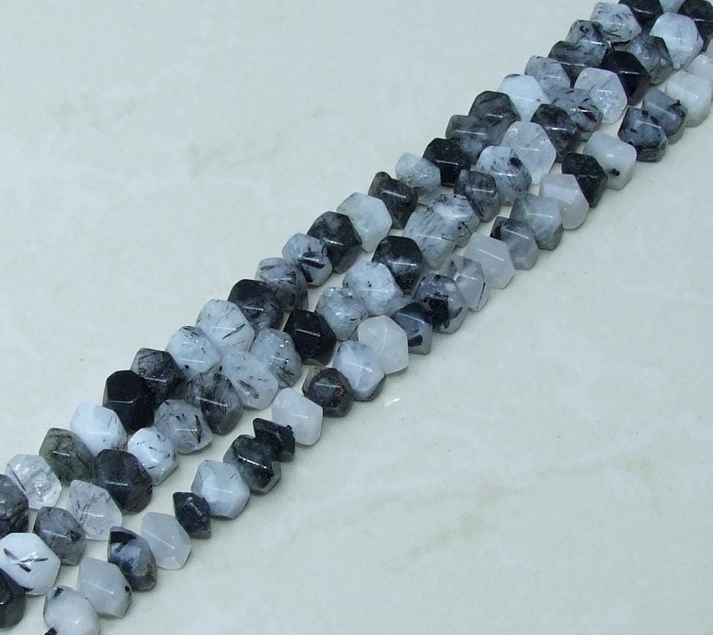 Faceted Rutilated Quartz Nugget Beads, Loose Gemstone Beads, Jewelry Stones, Half Strand - 12mm x 8mm - 11 - EDGBeadsandGems