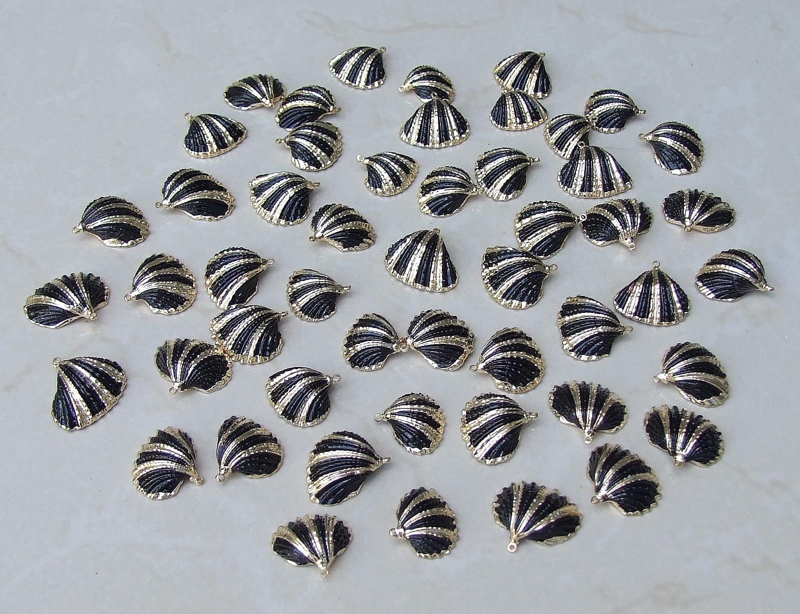 Black Gold Seashell, Natural Sea Shell Pendant, Clam Shell, Bead Pendant, Gold Plated, Ocean, Beach, Summer, BOHO, 20mm to 25mm, 09-A - EDGBeadsandGems