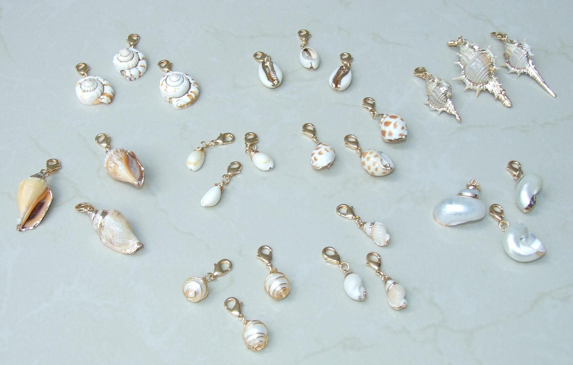 Nine Different 18K Seashell Charms, Pendants, Natural Sea shell, Seashell Necklace, Beach Ocean Jewelry, Fun in the Sun - EDGBeadsandGems