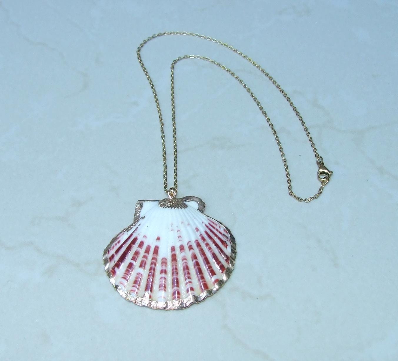Natural Scallop Shell Pendant, Gold Edge Loop, Seashell Pendant, Seashell Necklace, Beach Jewelry, Ocean Seashell, 37mm, 45mm, 55mm 58-69 - EDGBeadsandGems