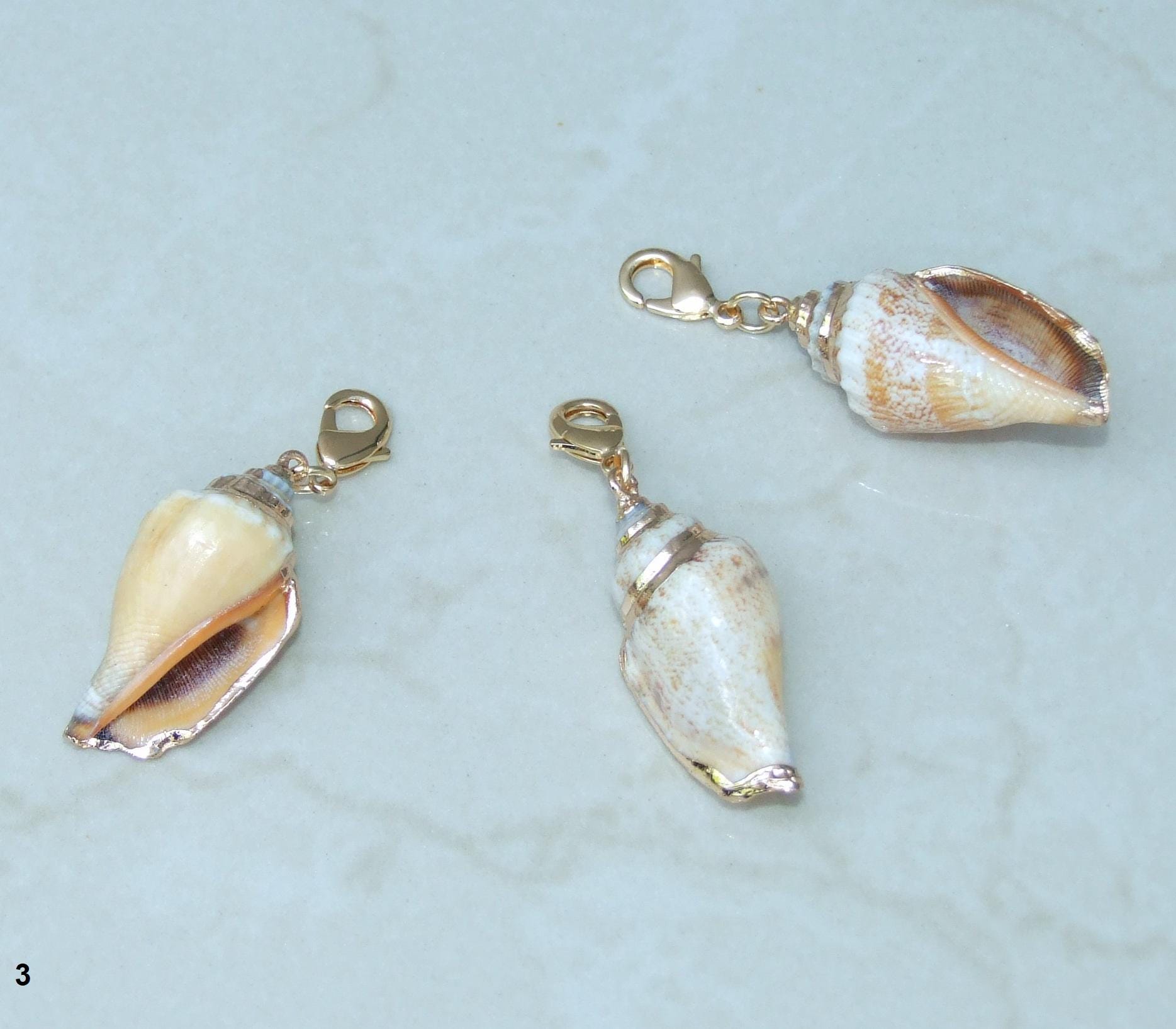 Gold Edge Natural Spiral Sea Shell Pendant, Spiral Shell Bead, Seashell Pendant, Cone Conch Shell, Beach, Ocean, Summer, Small/Large 6-02 - EDGBeadsandGems