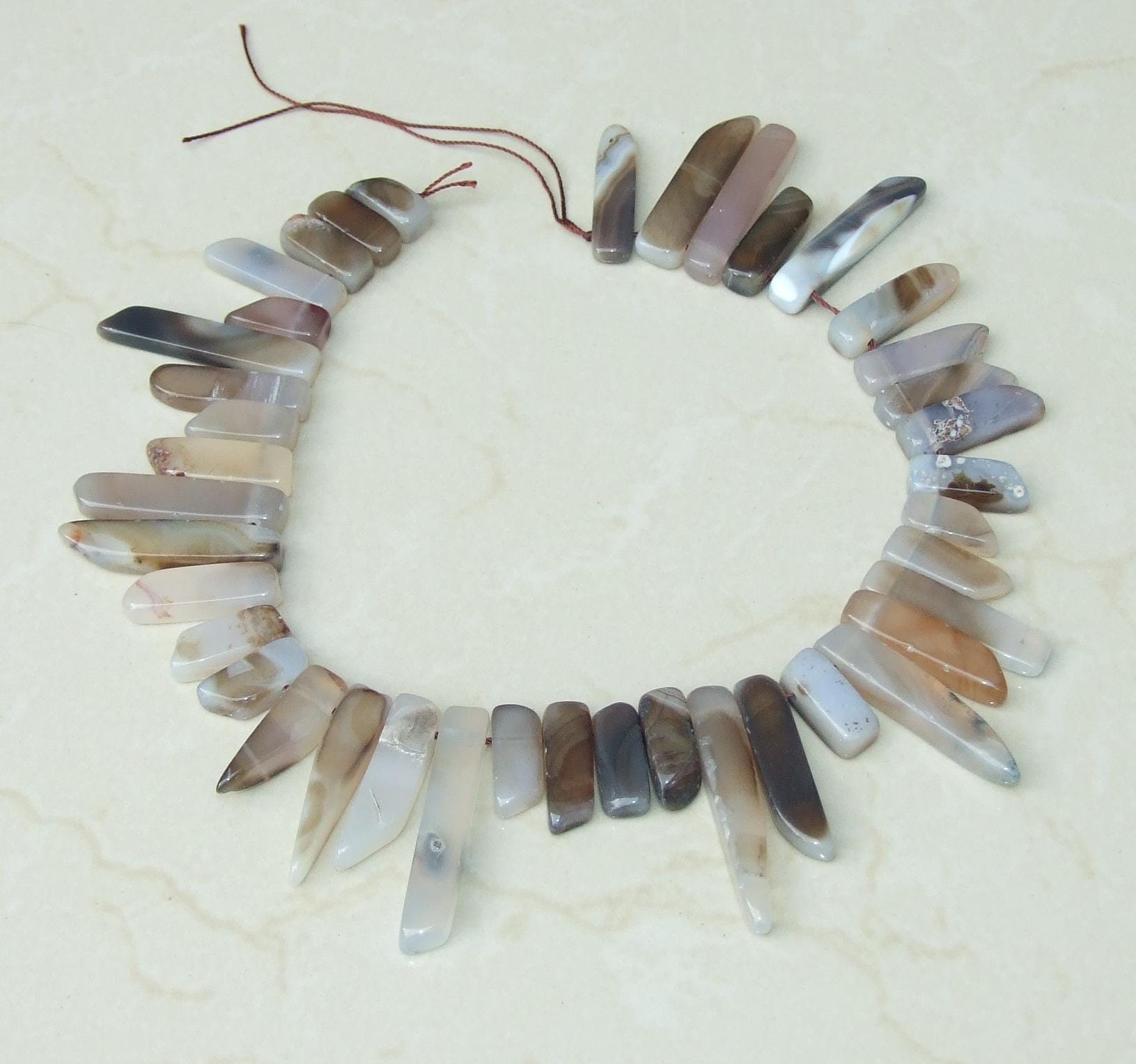 Botswana Agate Random Length Slice, Slab, Natural Gemstone Beads, Jewelry Stones, Half Strand, 19-20 Stones, 20mm - 44+mm - EDGBeadsandGems