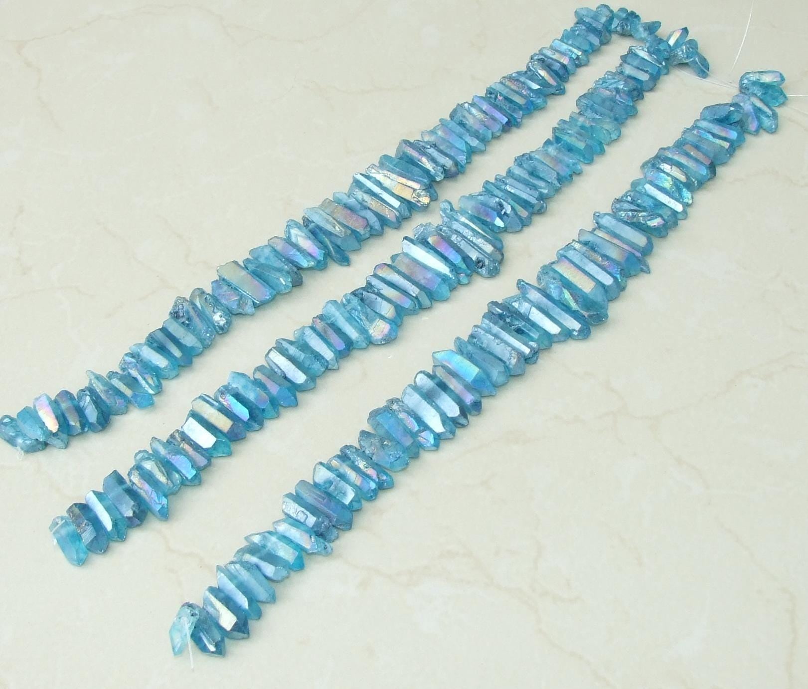 Electric Blue AB Titanium Quartz Crystal Points Strand, Top Drilled Beads (20-40mm) - EDGBeadsandGems