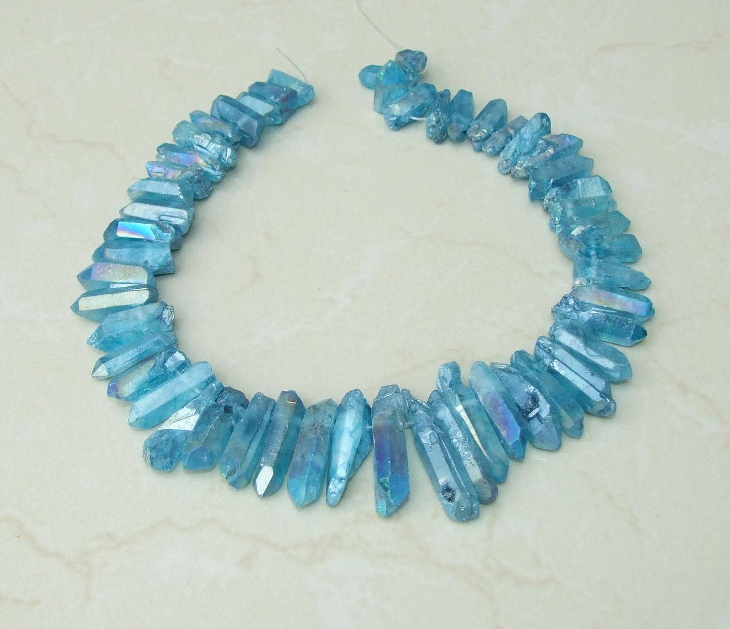 Electric Blue AB Titanium Quartz Crystal Points Strand, Top Drilled Beads (20-40mm) - EDGBeadsandGems