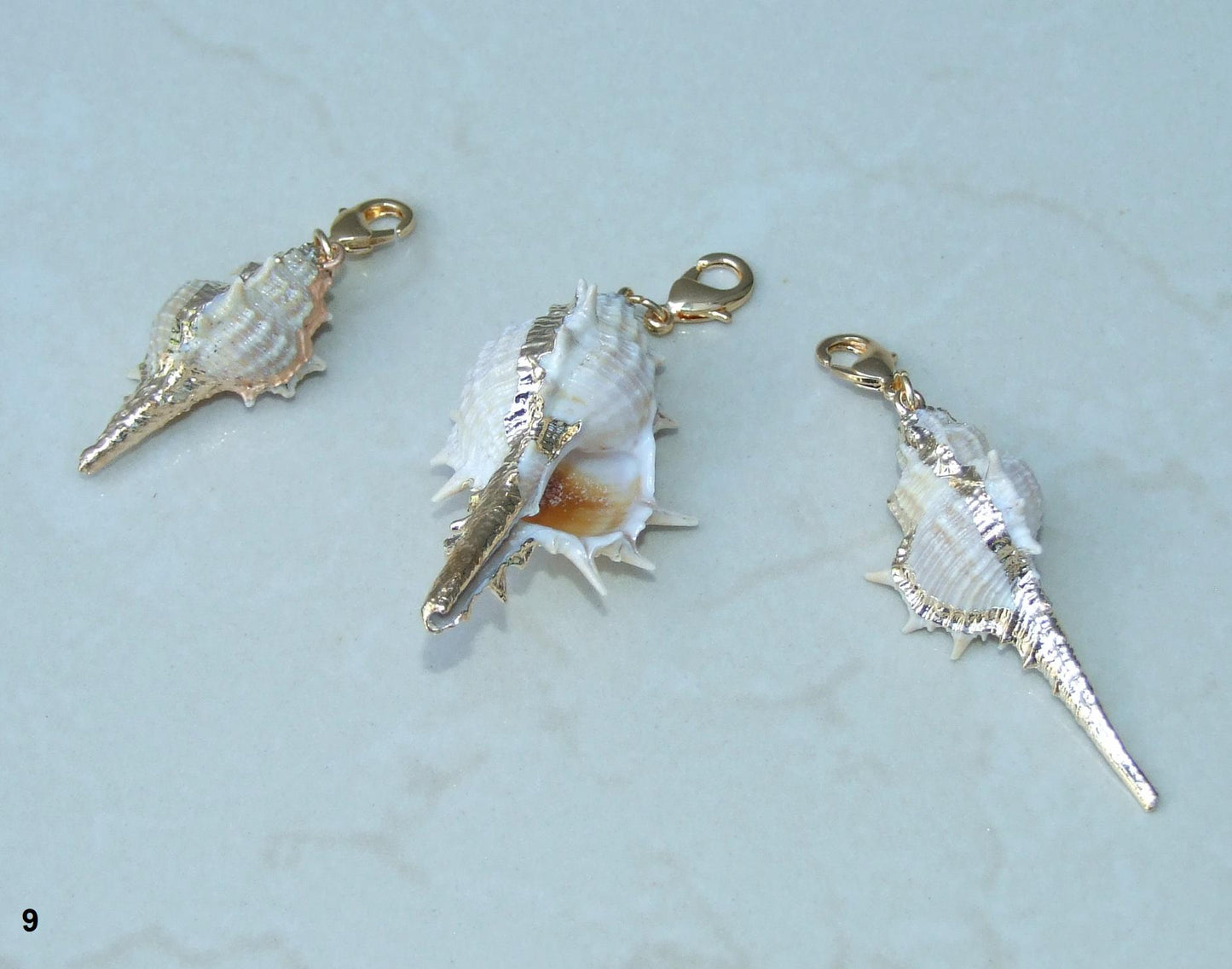Gold Leaf Murex Seashell Pendant, Spiral Shell Bead, Beach Decor (35-65mm - EDGBeadsandGems