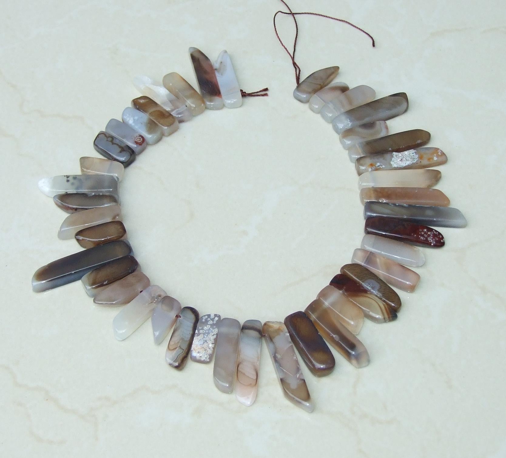 Botswana Agate Random Length Slice, Slab, Natural Gemstone Beads, Jewelry Stones, Half Strand, 19-20 Stones, 20mm - 44+mm - EDGBeadsandGems