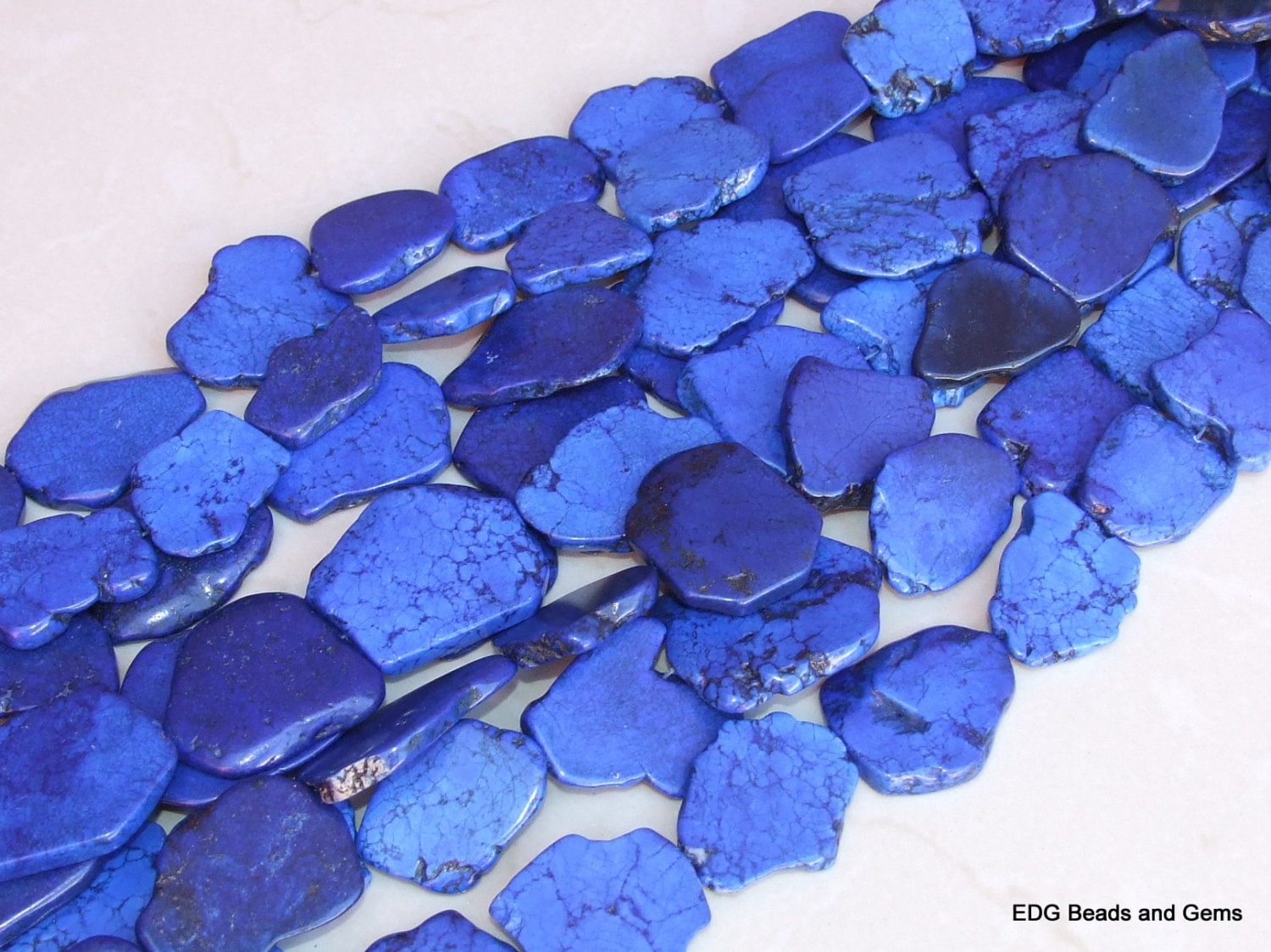 Lapis Blue Magnesite Beads, Magnesite Nuggets Slabs, Howlite Beads, Slab Gemstones, Howlite Necklace, Loose Stones, Slice - 30mm to 35+mm - EDGBeadsandGems