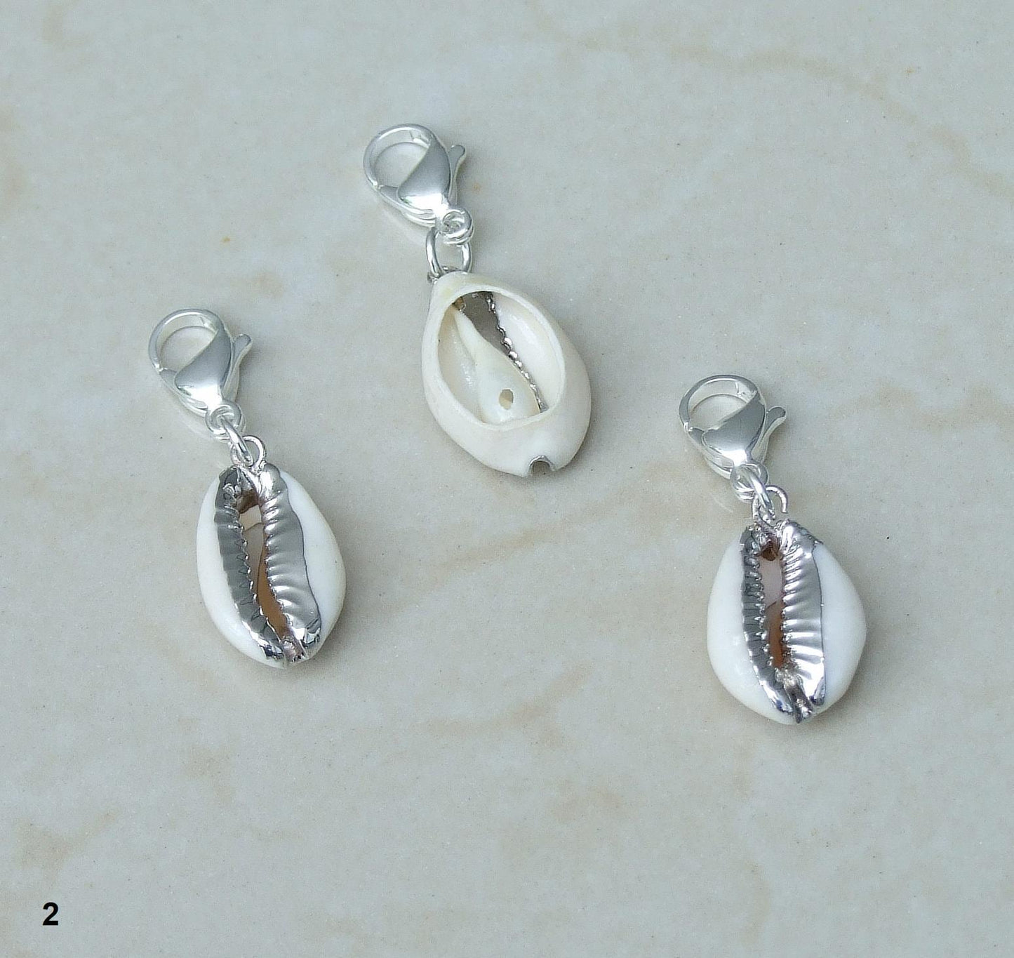 Four Different Sterling Plated Seashell Charm Pendants., Natural Sea shell, Seashell Necklace, Beach Ocean Jewelry, Fun in the Sun - EDGBeadsandGems