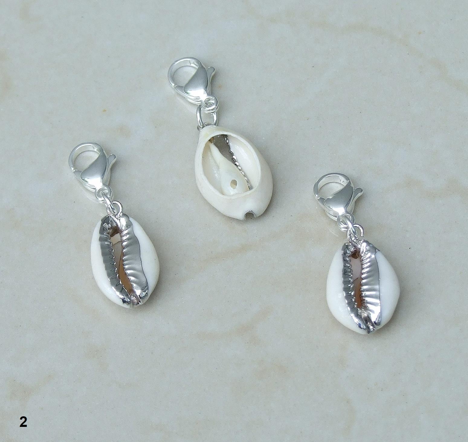 Four Different Sterling Plated Seashell Charm Pendants., Natural Sea shell, Seashell Necklace, Beach Ocean Jewelry, Fun in the Sun - EDGBeadsandGems