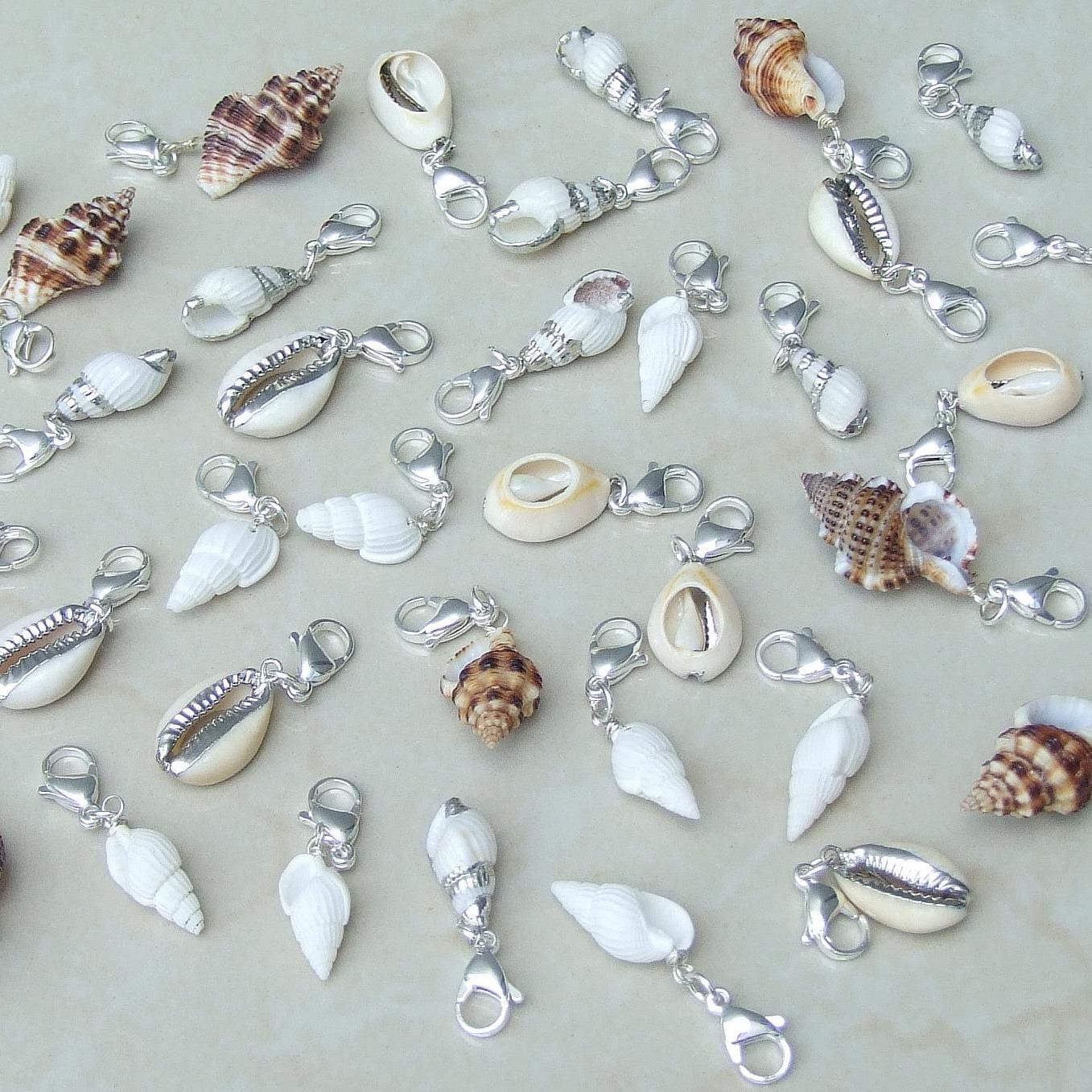 Four Different Sterling Plated Seashell Charm Pendants., Natural Sea shell, Seashell Necklace, Beach Ocean Jewelry, Fun in the Sun - EDGBeadsandGems