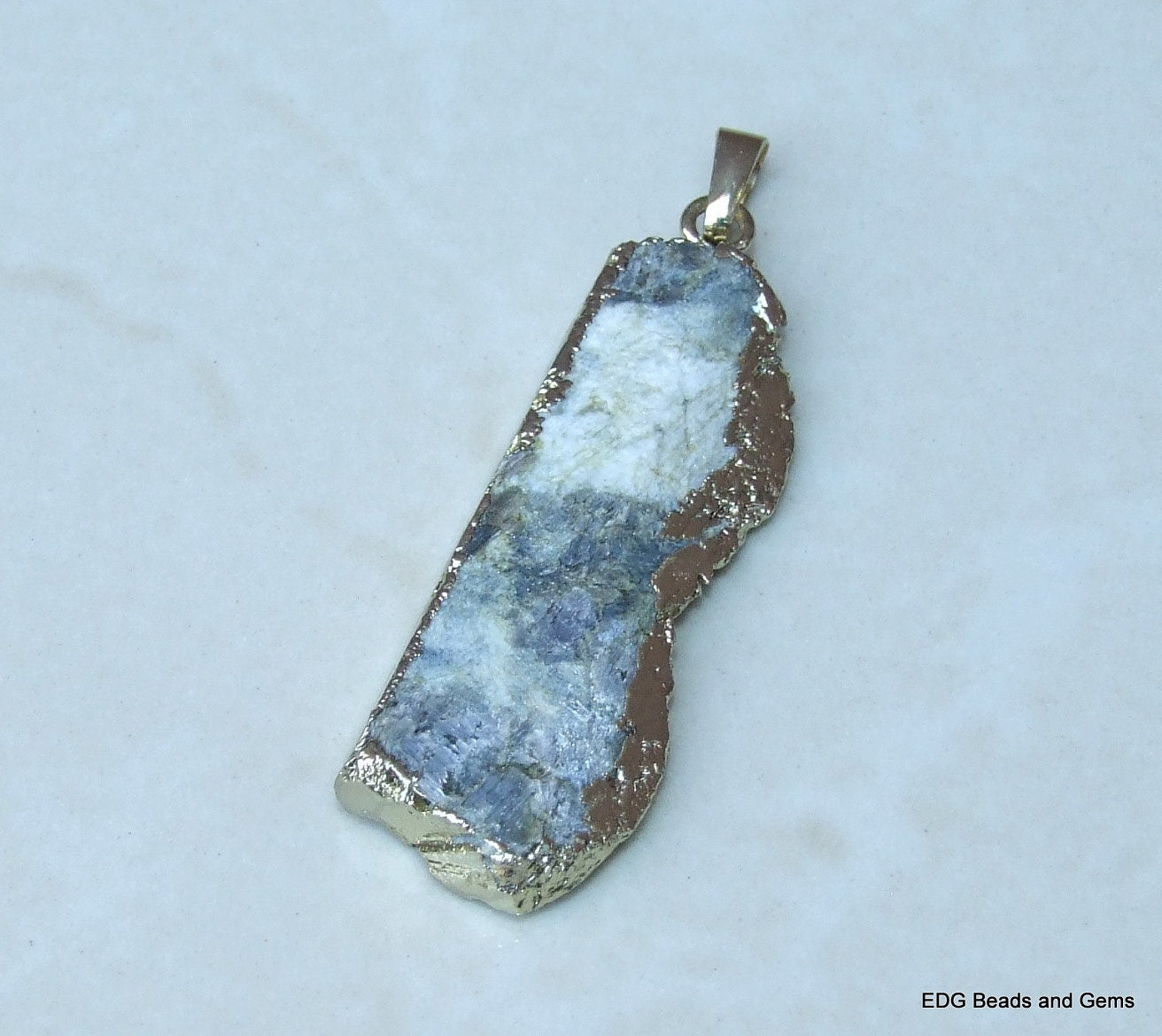 Black Tourmaline Pendant - Bead Stone Pendant - Raw Tourmaline Mineral Pendant - Gold Plated. - 17mm x 48mm - 209 - EDGBeadsandGems