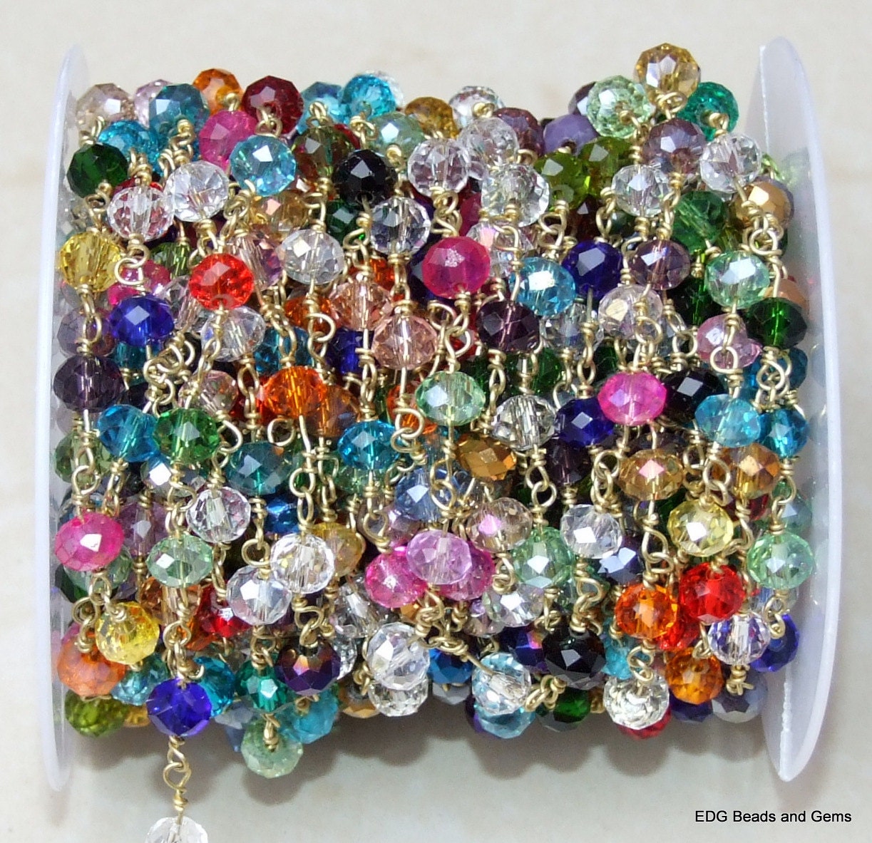 Multicolored Glass Rosary Chain, Bulk Chain, Rondelle Glass Beads, Beaded Chain, Body Chain Jewelry, Gold Chain, Necklace Chain, Belly Chain - EDGBeadsandGems