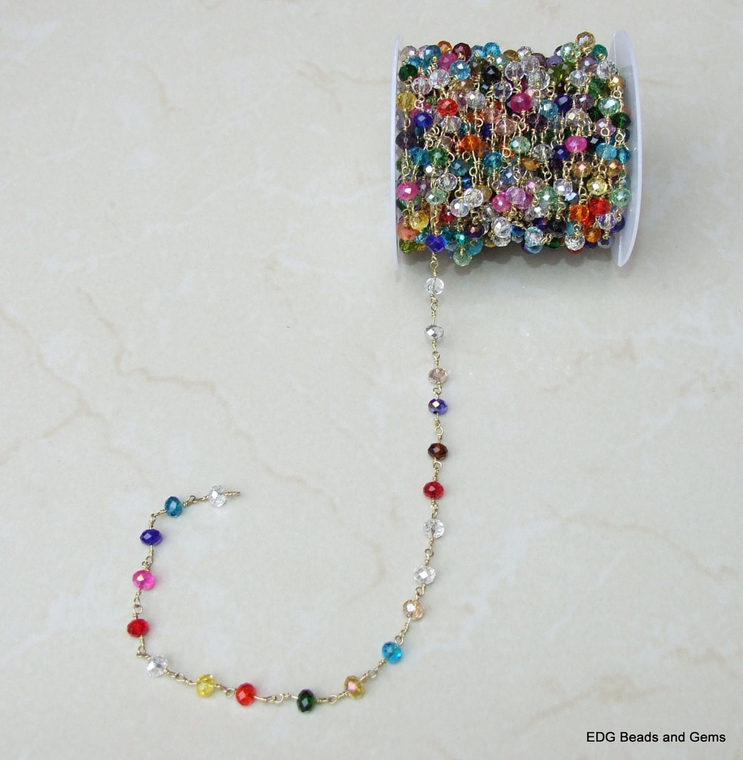 Multicolored Glass Rosary Chain, Bulk Chain, Rondelle Glass Beads, Beaded Chain, Body Chain Jewelry, Gold Chain, Necklace Chain, Belly Chain - EDGBeadsandGems