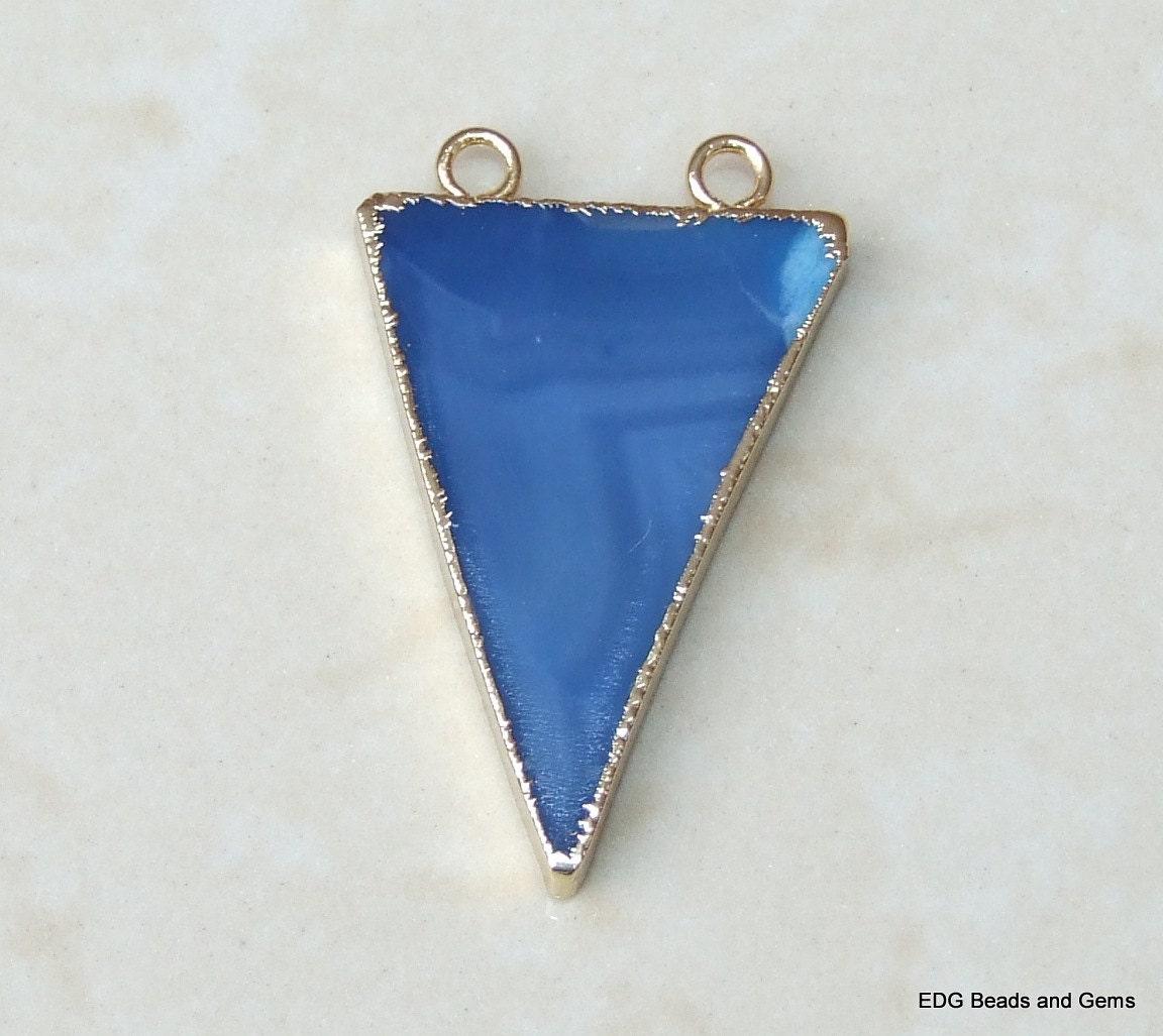 Agate Triangle Pendant - Gold Plated Edge and Bail - Size 28mm x 40mm - 652 - EDGBeadsandGems