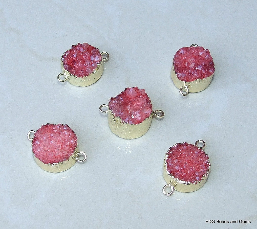 Red, Druzy Connector, Geode Connector, Agate Slice, Geode Pendant, Gemstone Pendant, Druzy Bracelet, Druzy Quartz , 15mm - 17mm - EDGBeadsandGems